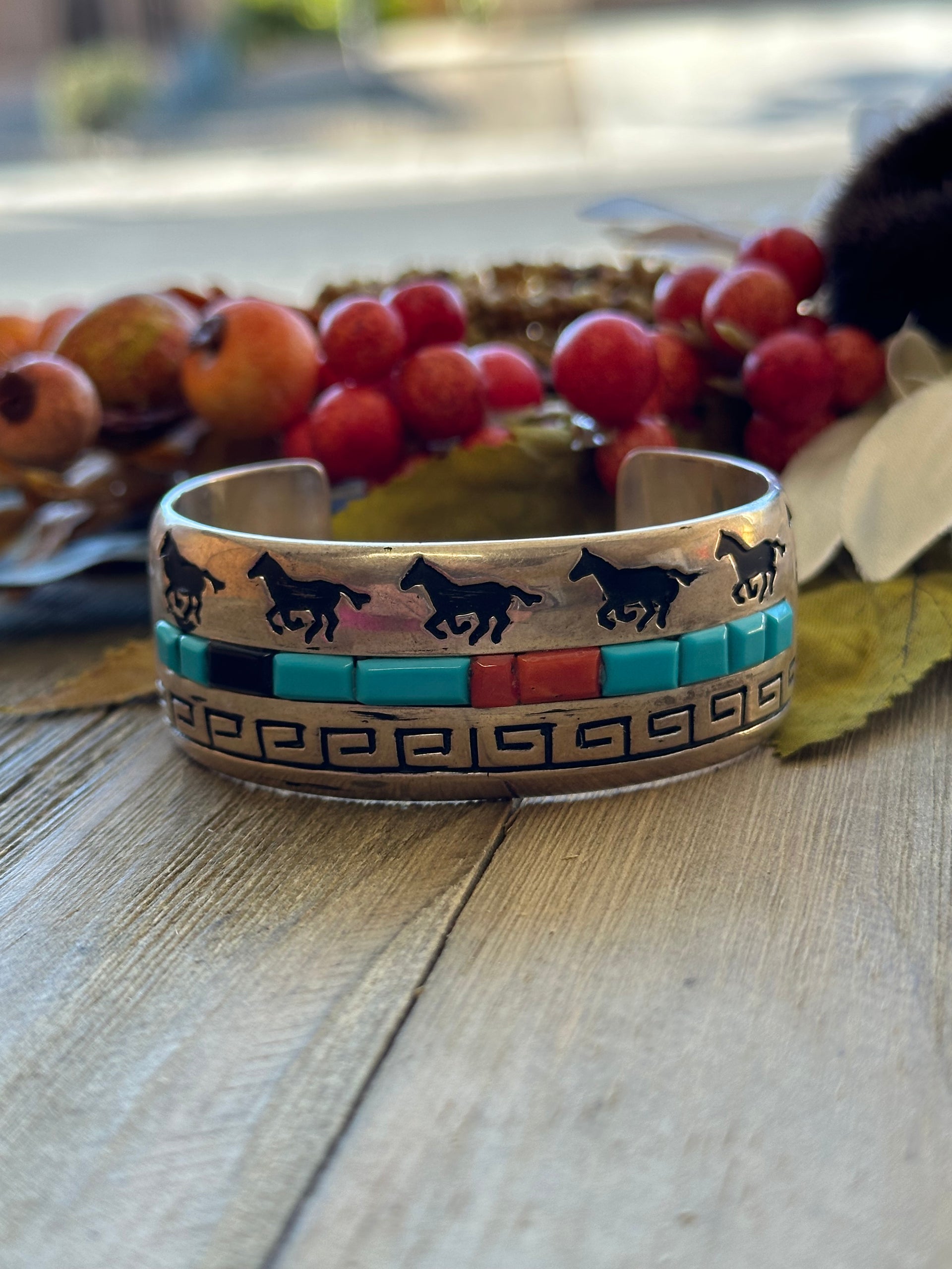 Navajo Made Multi Stone & Sterling Silver Cuff Bracelet