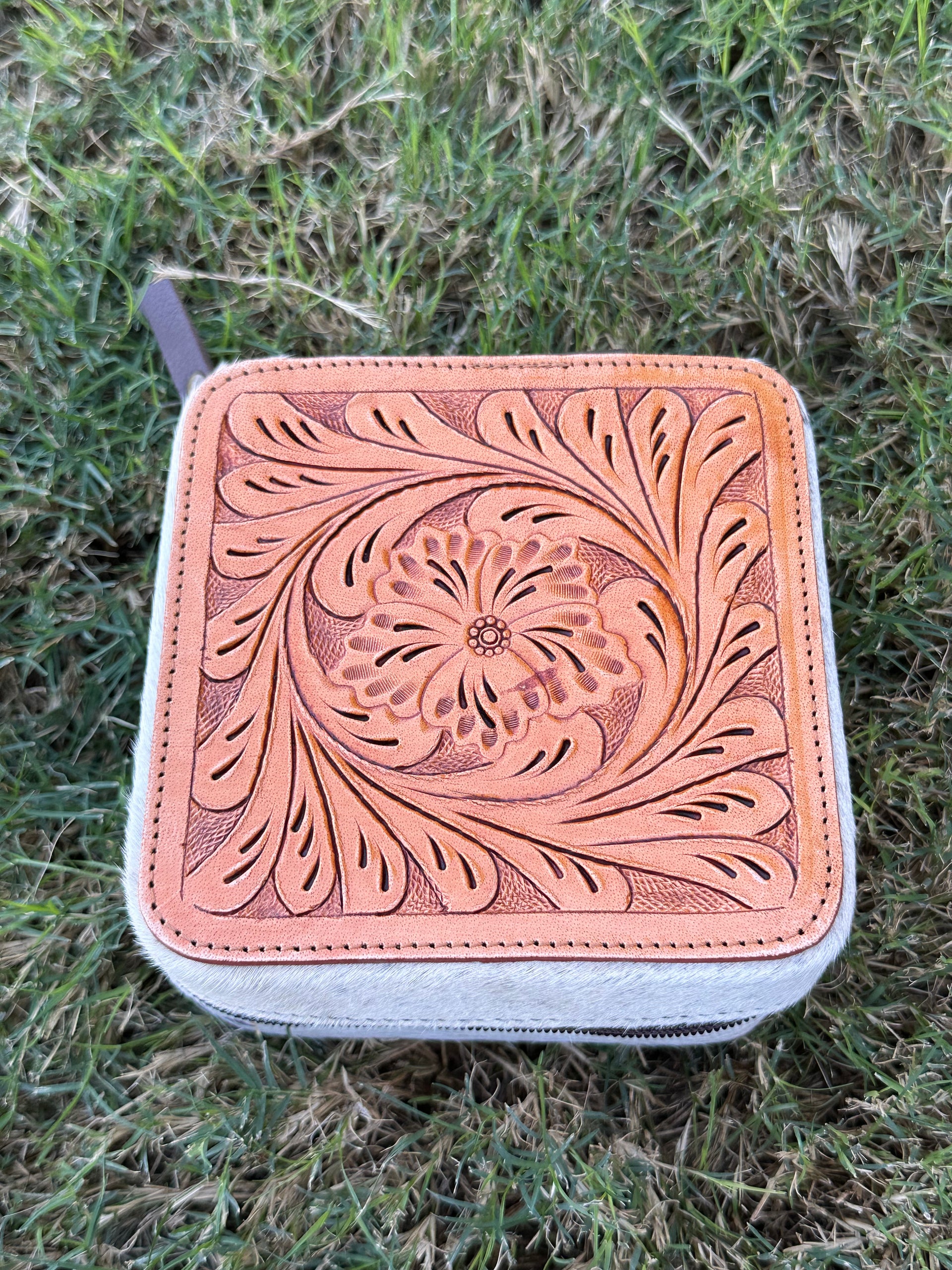 Genuine Tooled Leather Cowhide Jewelry Box