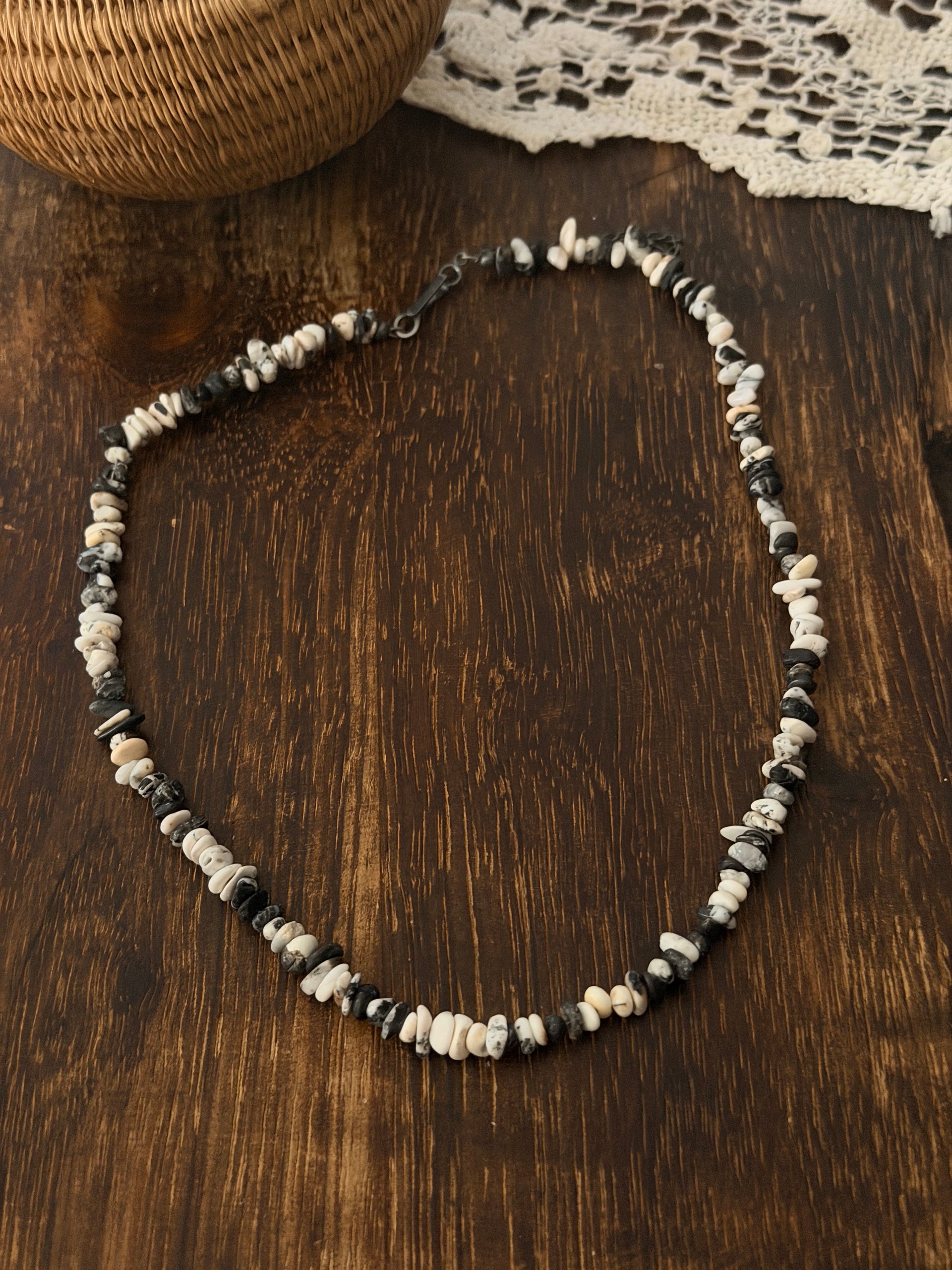 Navajo Strung White Buffalo & Sterling Silver Beaded Necklace