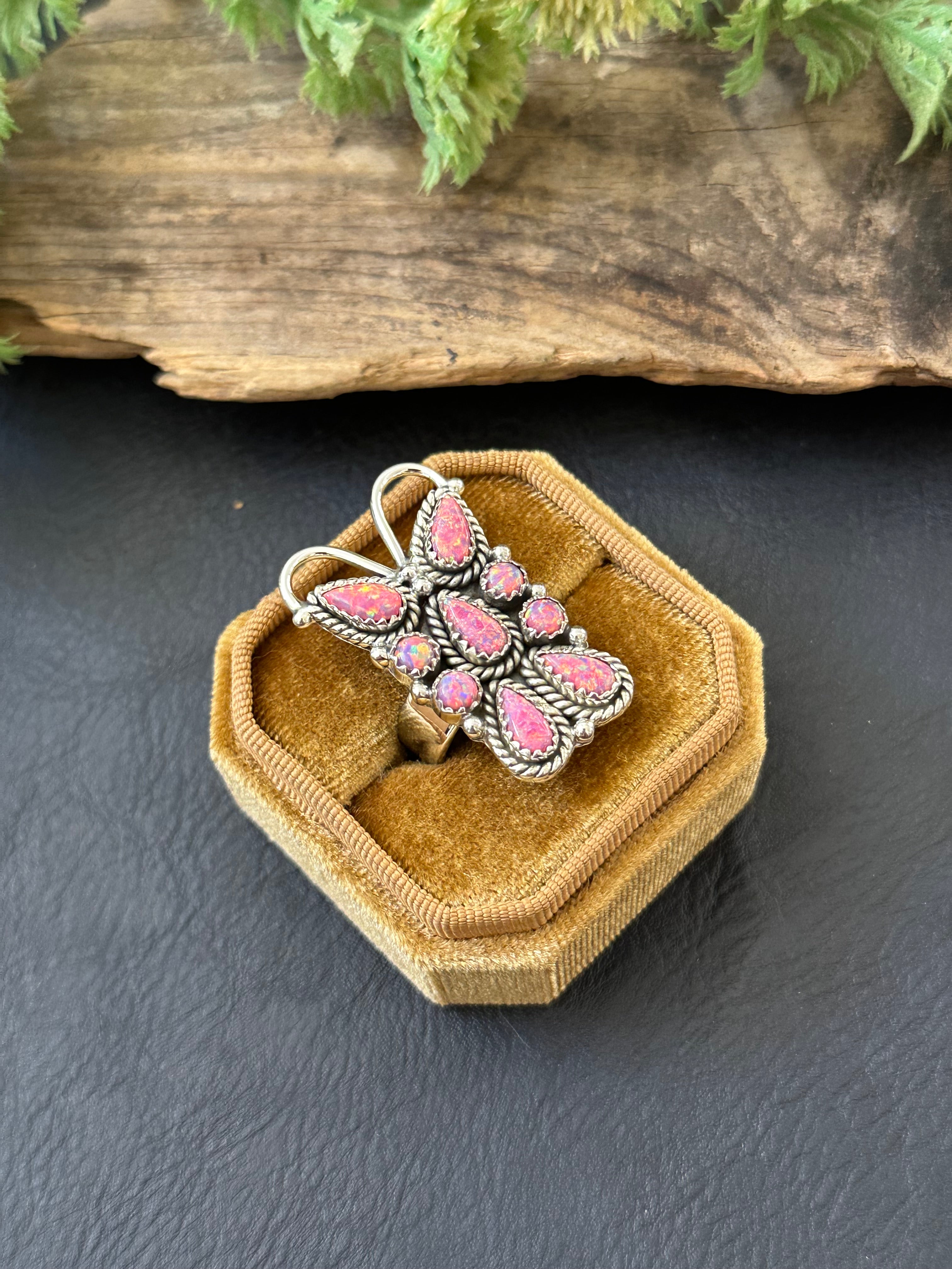 TTD “K’aalógii” Pink Opal & Sterling Silver Adjustable Cluster Ring