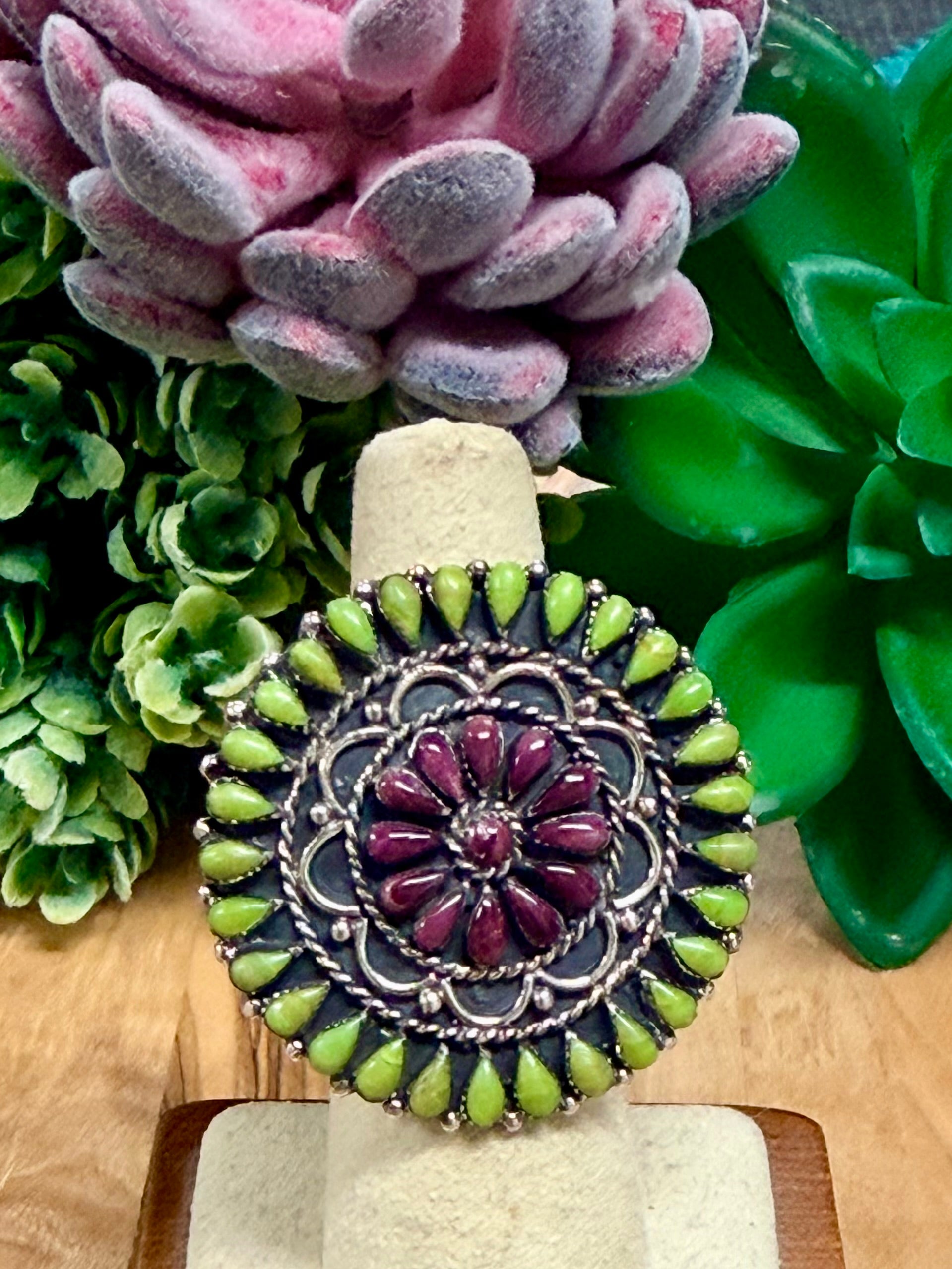 Southwest Handmade Multi Stone & Sterling Silver Ring Size 6.75