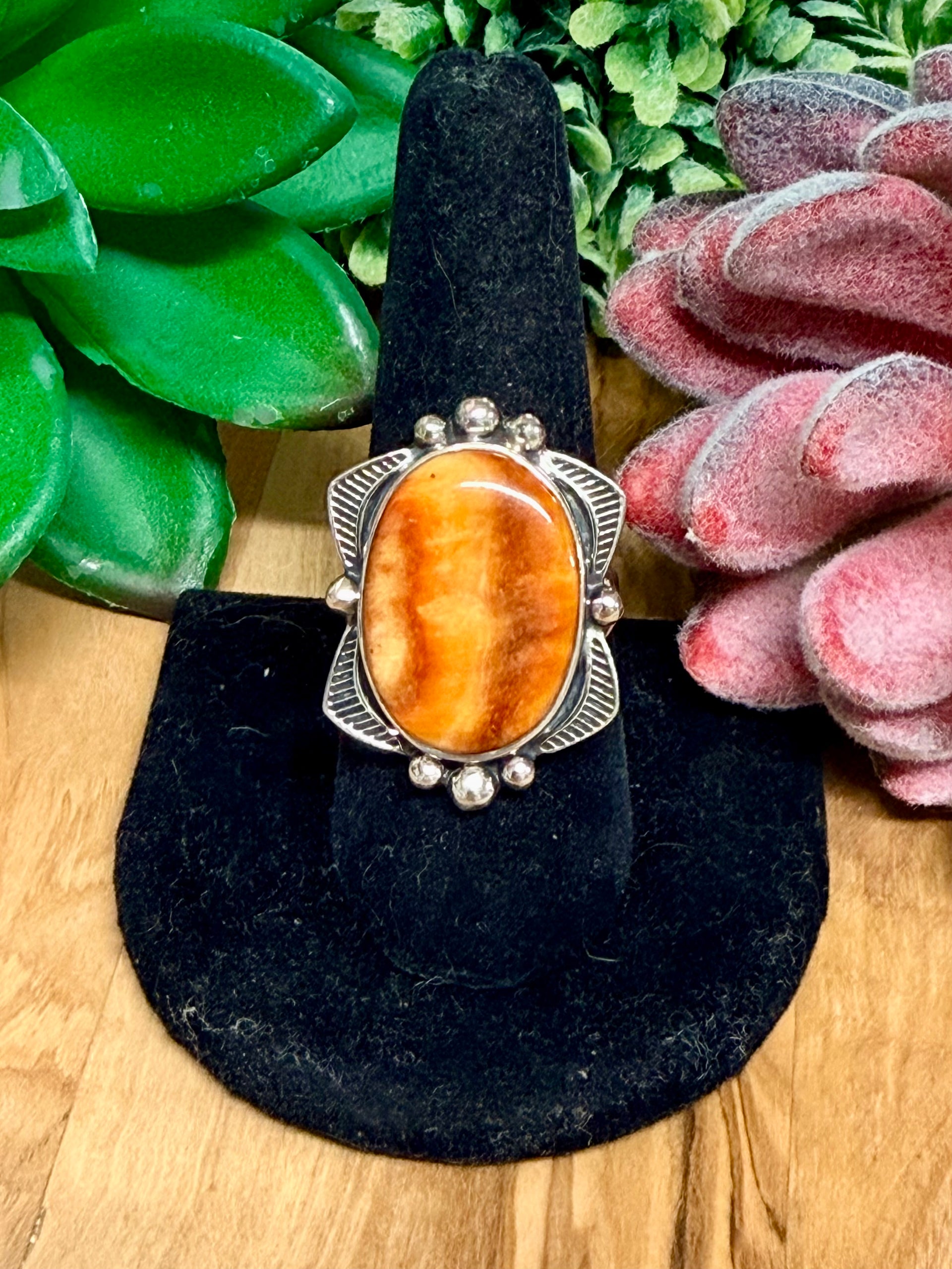 Southwest Handmade Spiny Oyster & Sterling Silver Ring Size 9