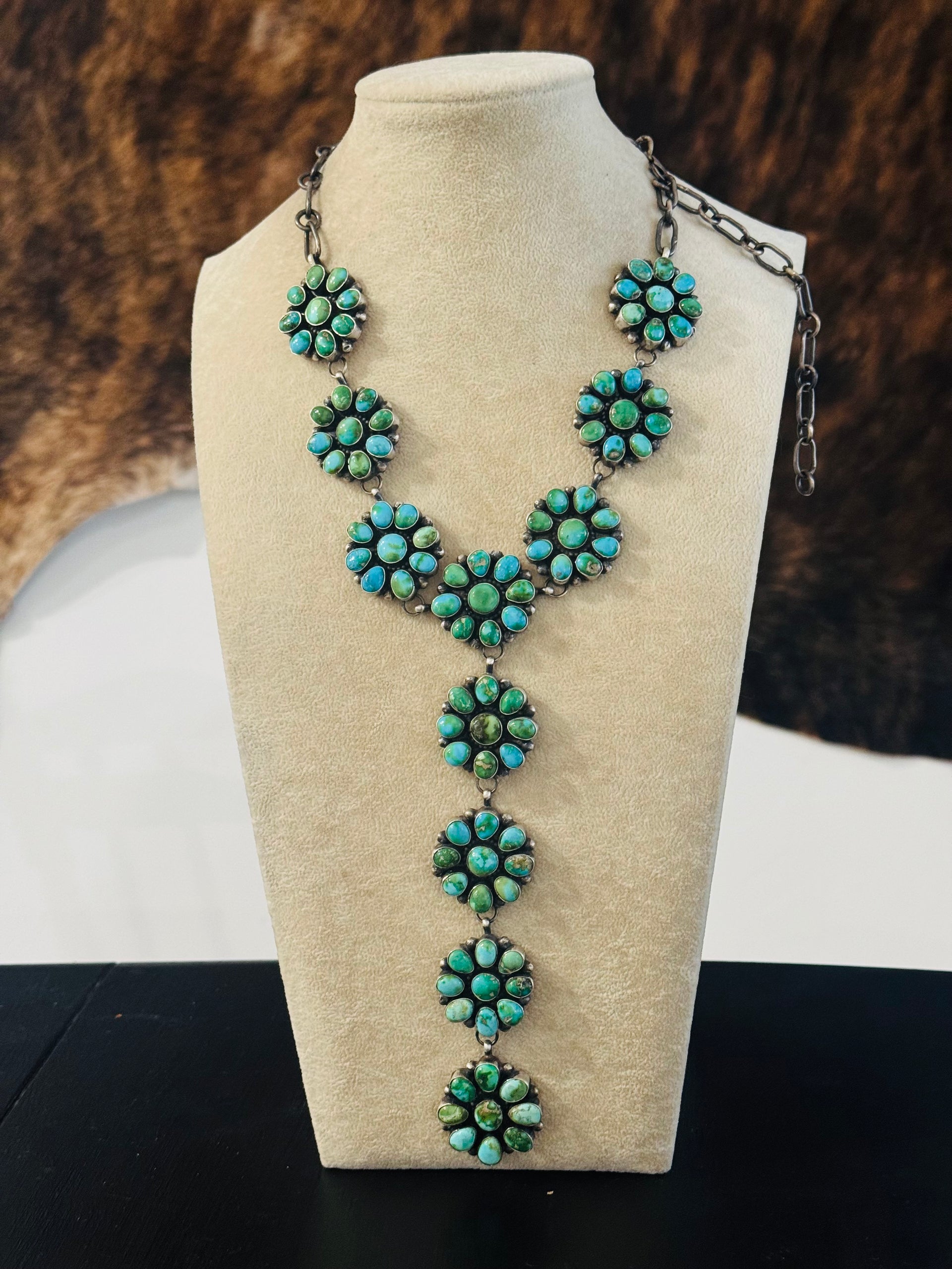 Lorenzo Juan Sonoran Mountain Turquoise & Sterling Silver Cluster Lariat Necklace Set