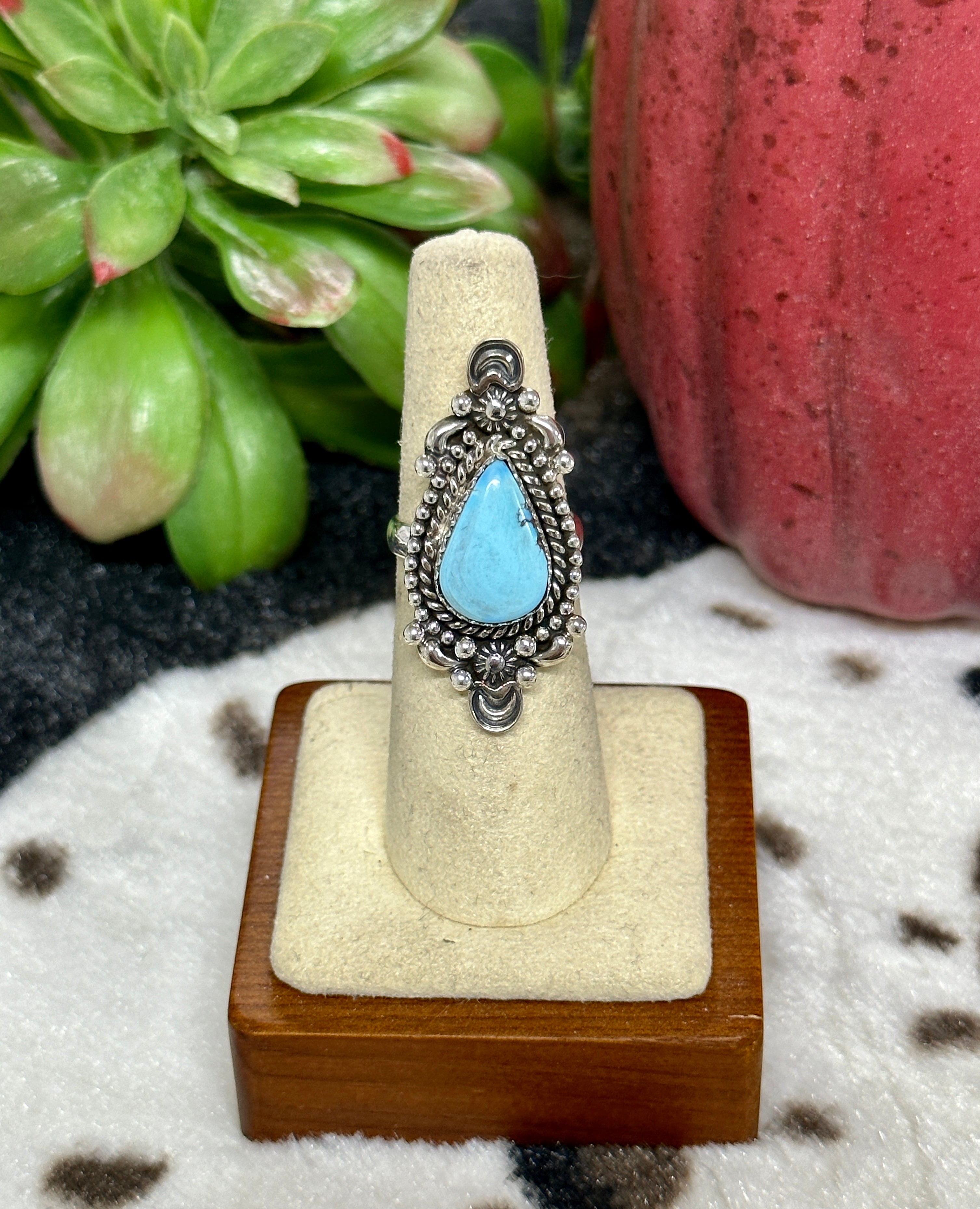Southwest Handmade Golden Hill’s Turquoise & Sterling Silver Ring Size 5.5