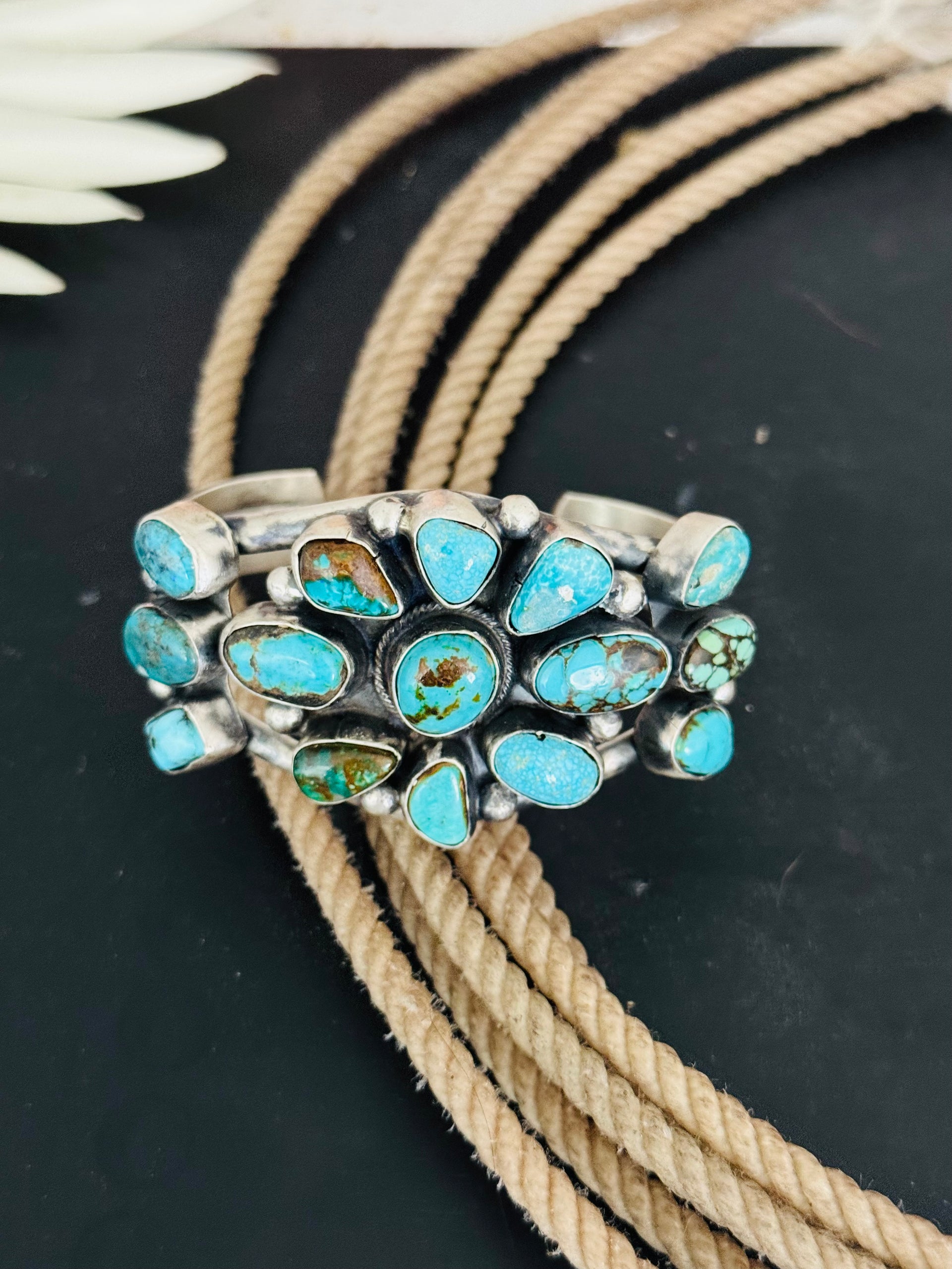 Bobby Johnson Multi Turquoise & Sterling Silver Cluster Cuff Bracelet
