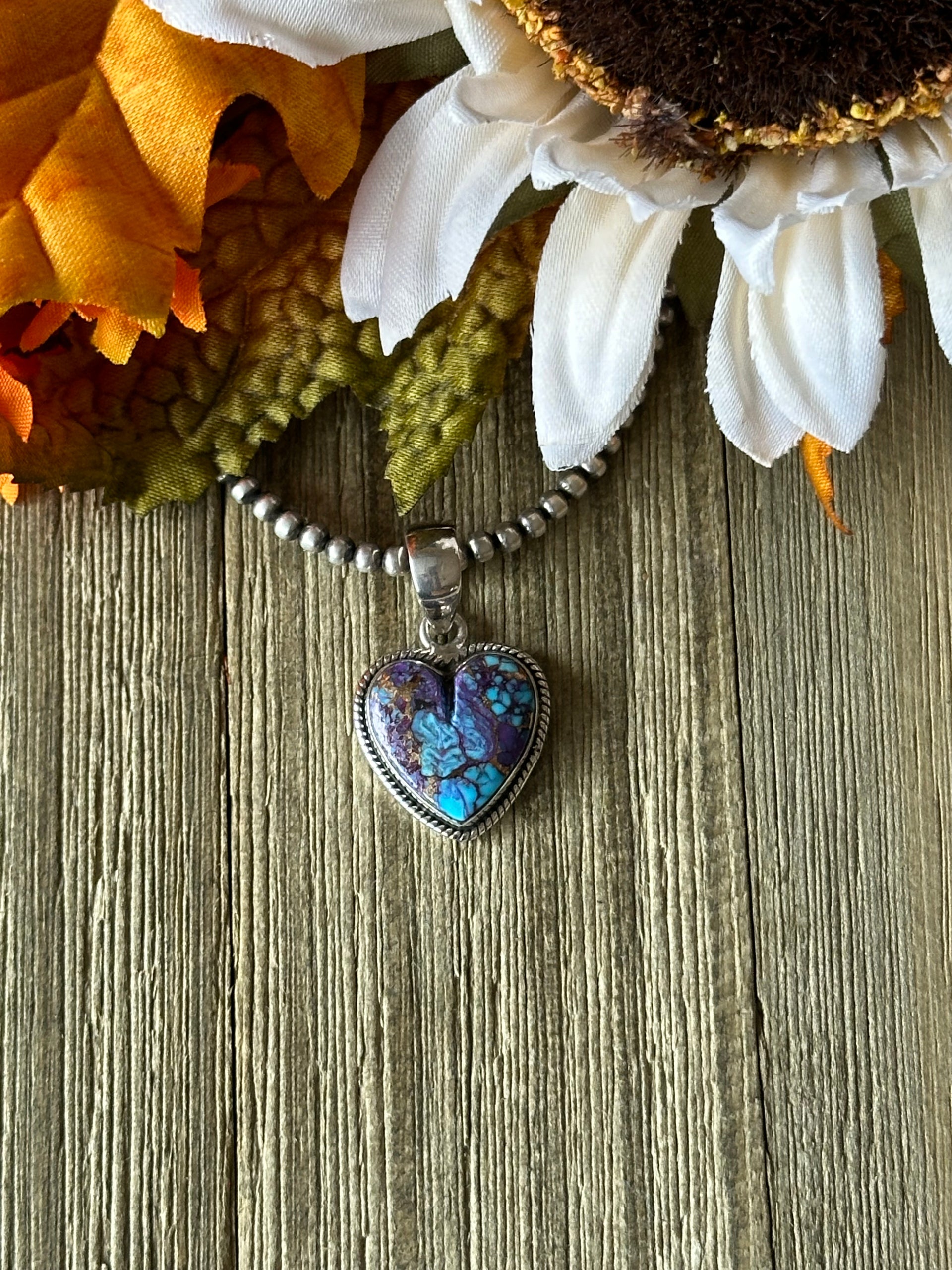 Southwest Handmade Purple Mohave Turquoise & Sterling Silver Heart Pendant