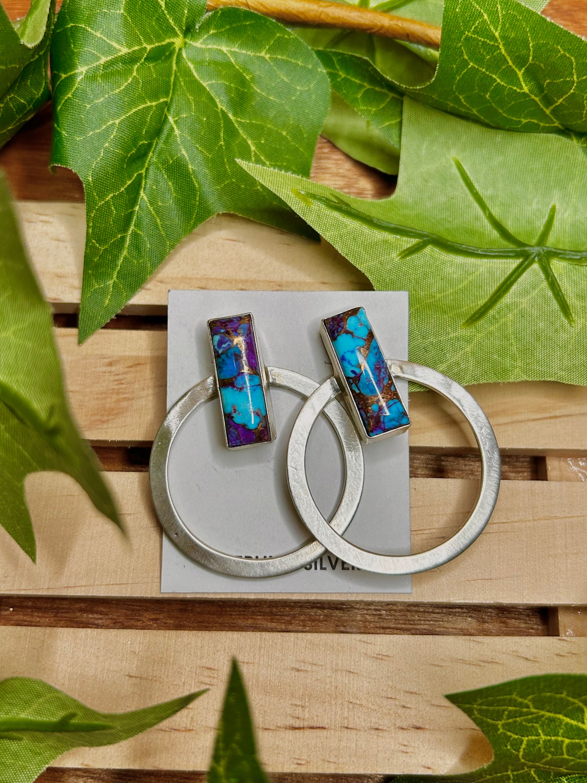 Augustine Largo Navajo Made Purple Mohave Turquoise & Sterling Silver Post Earrings