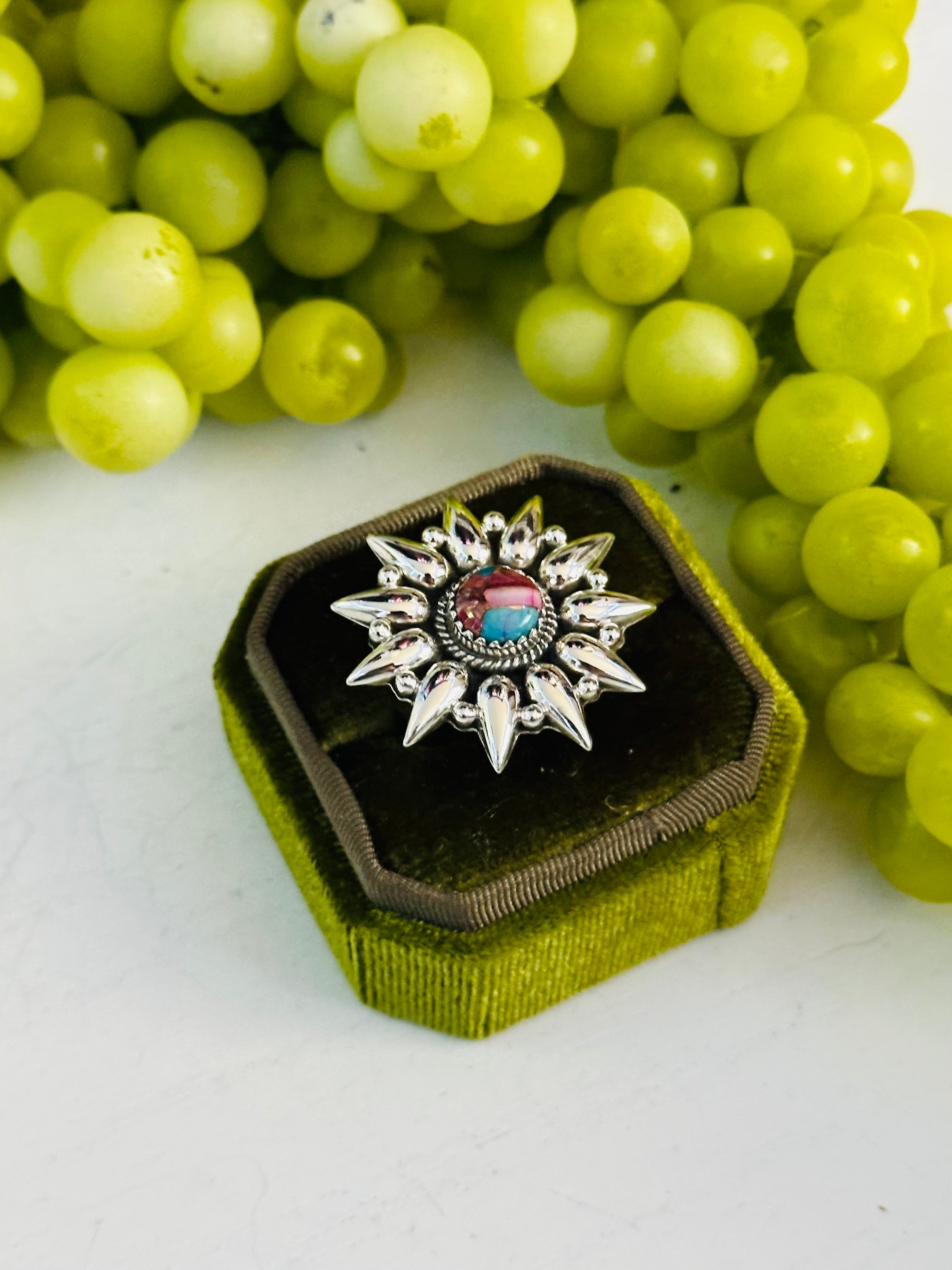 Southwest Handmade Mohave Turquosie & Sterling Silver Adjustable Ring