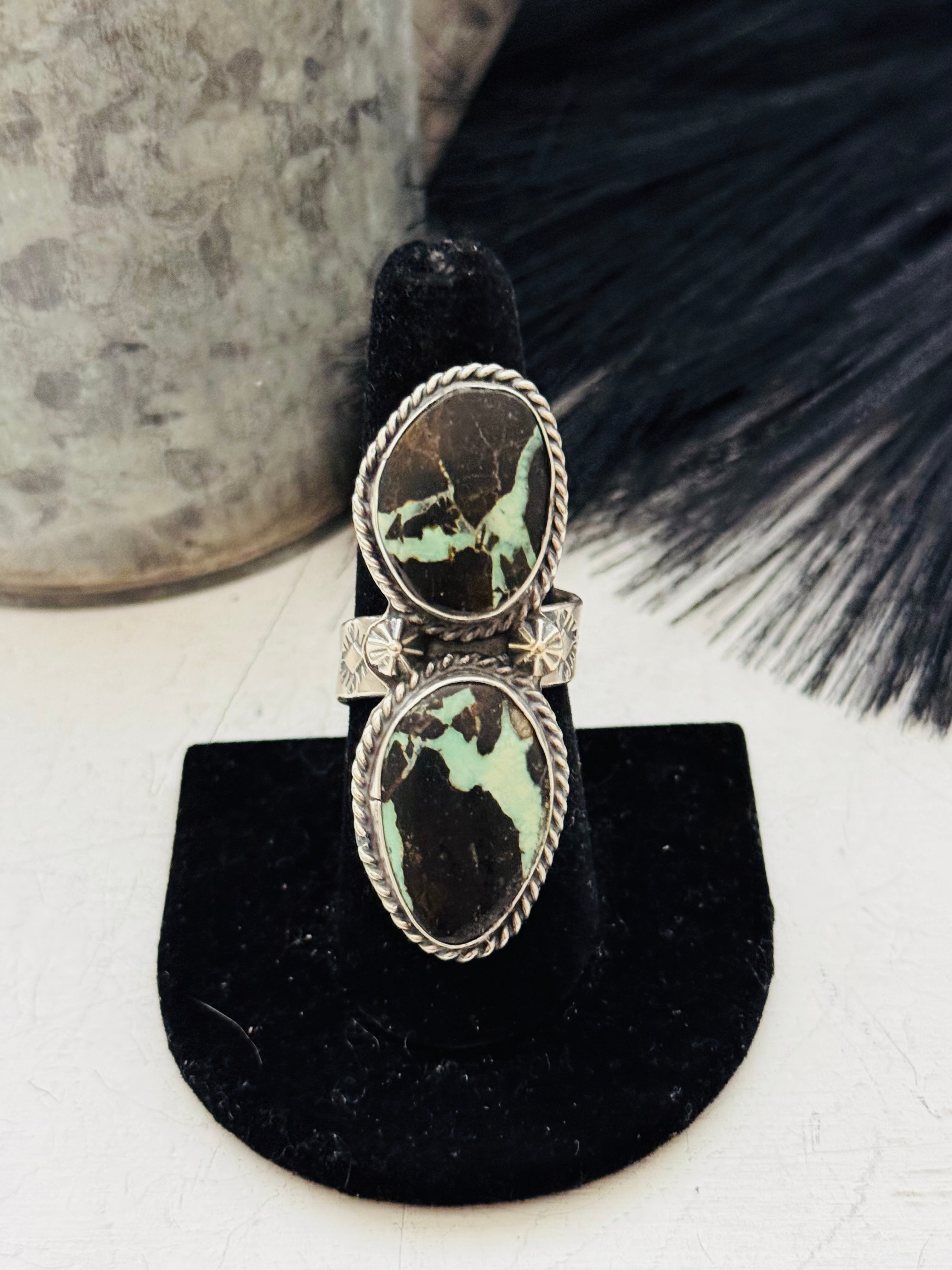 Navajo Made Variscite & Sterling Silver Ring Adjustable