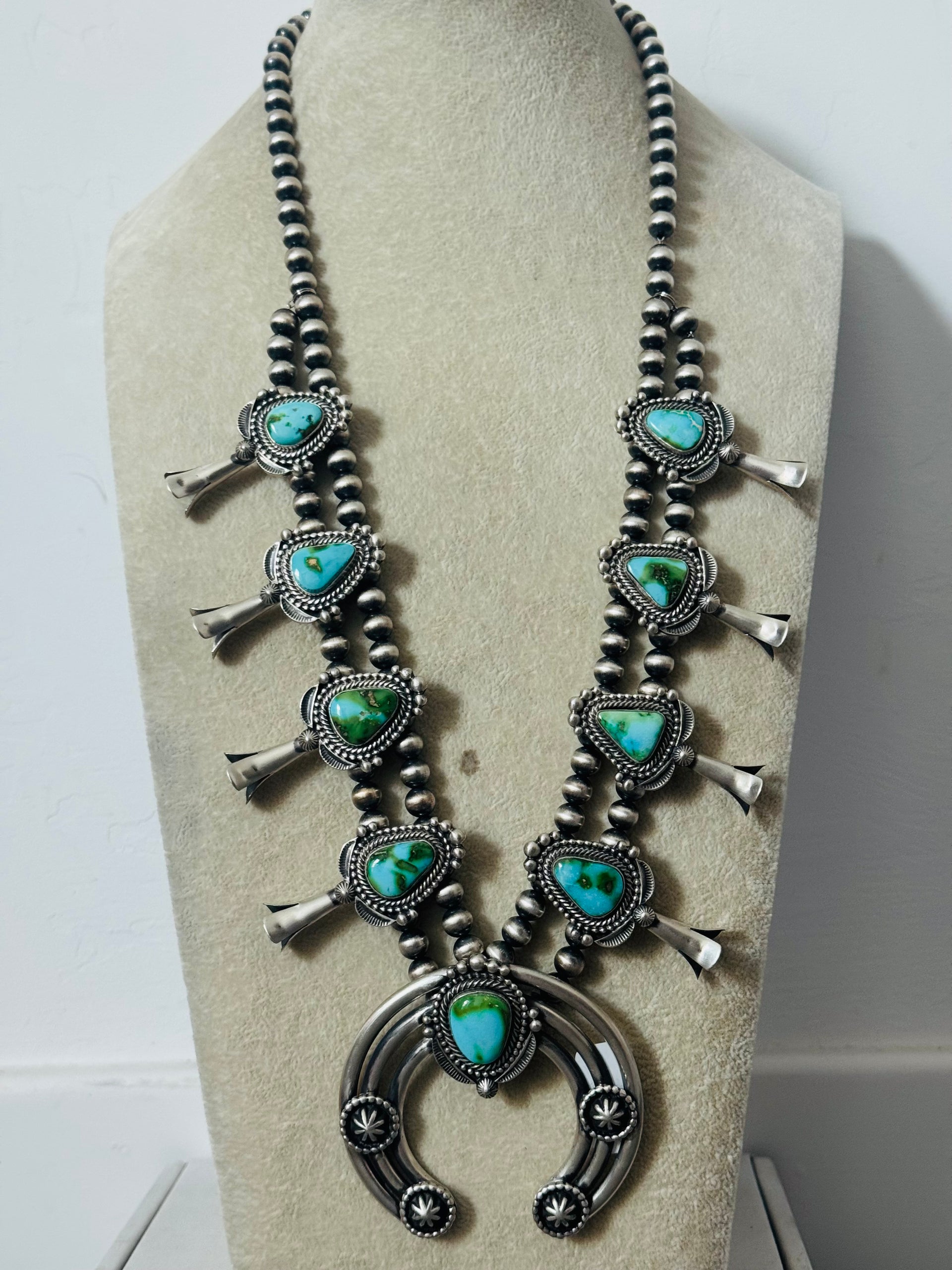 Tom Lewis Sonoran Mountain Turquoise & Sterling Silver Squash Necklace Set