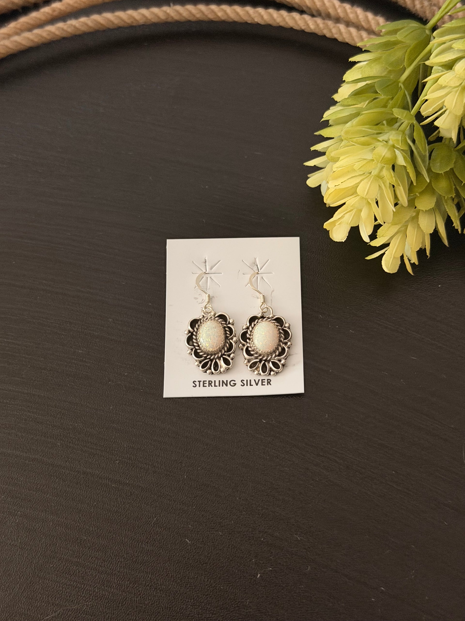 Navajo Made Opal (Man Made) & Sterling Silver Dangle Earrings