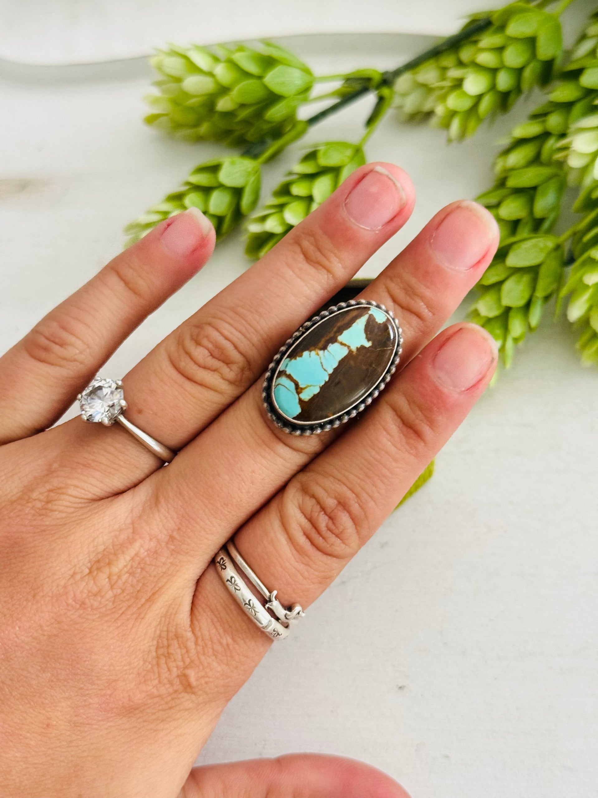 Eli Skeets #8 Turquoise & Sterling Silver Adjustable Ring