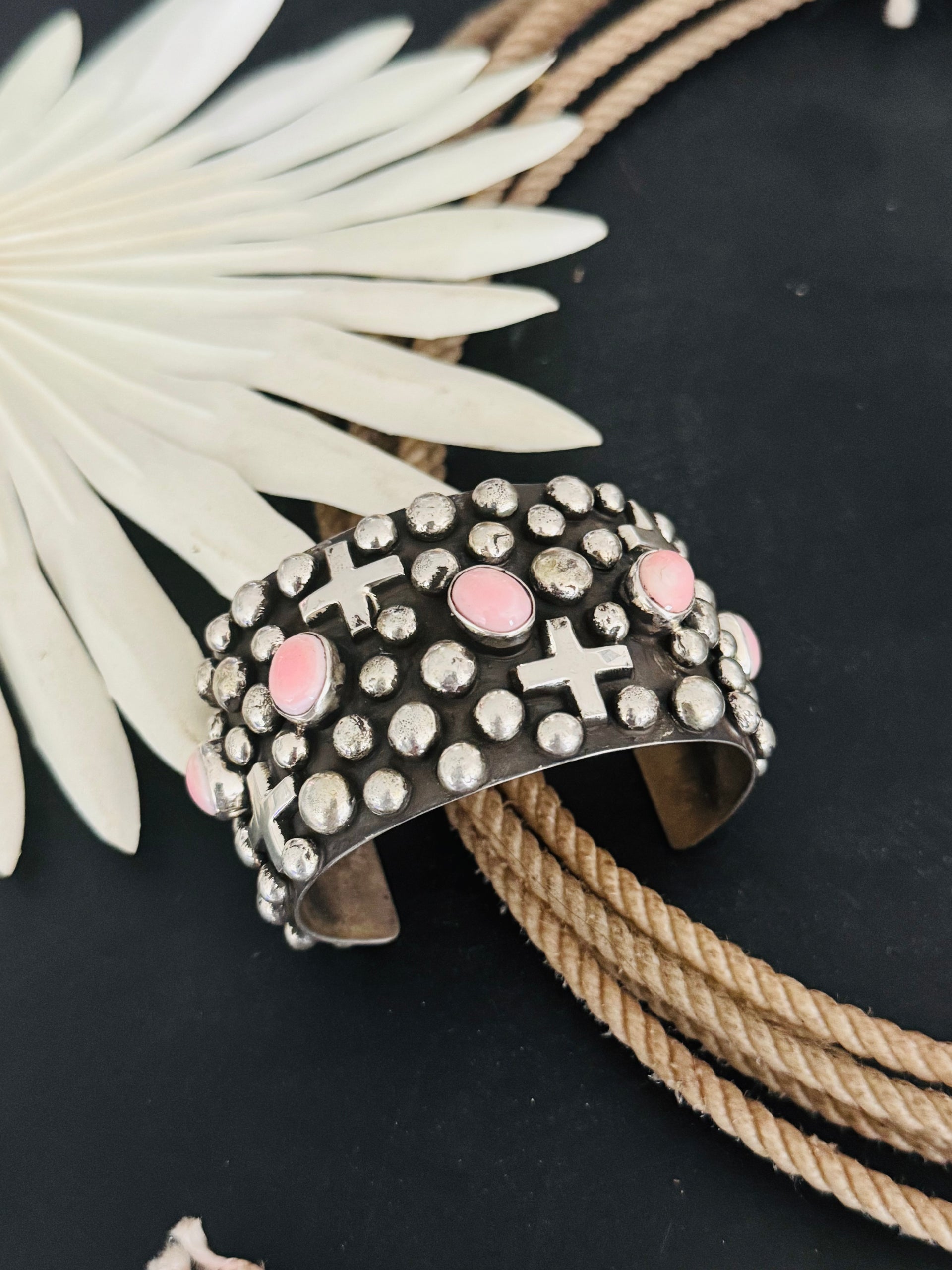 Chimney Butte Pink Conch Shell & Sterling Silver Cuff Bracelet