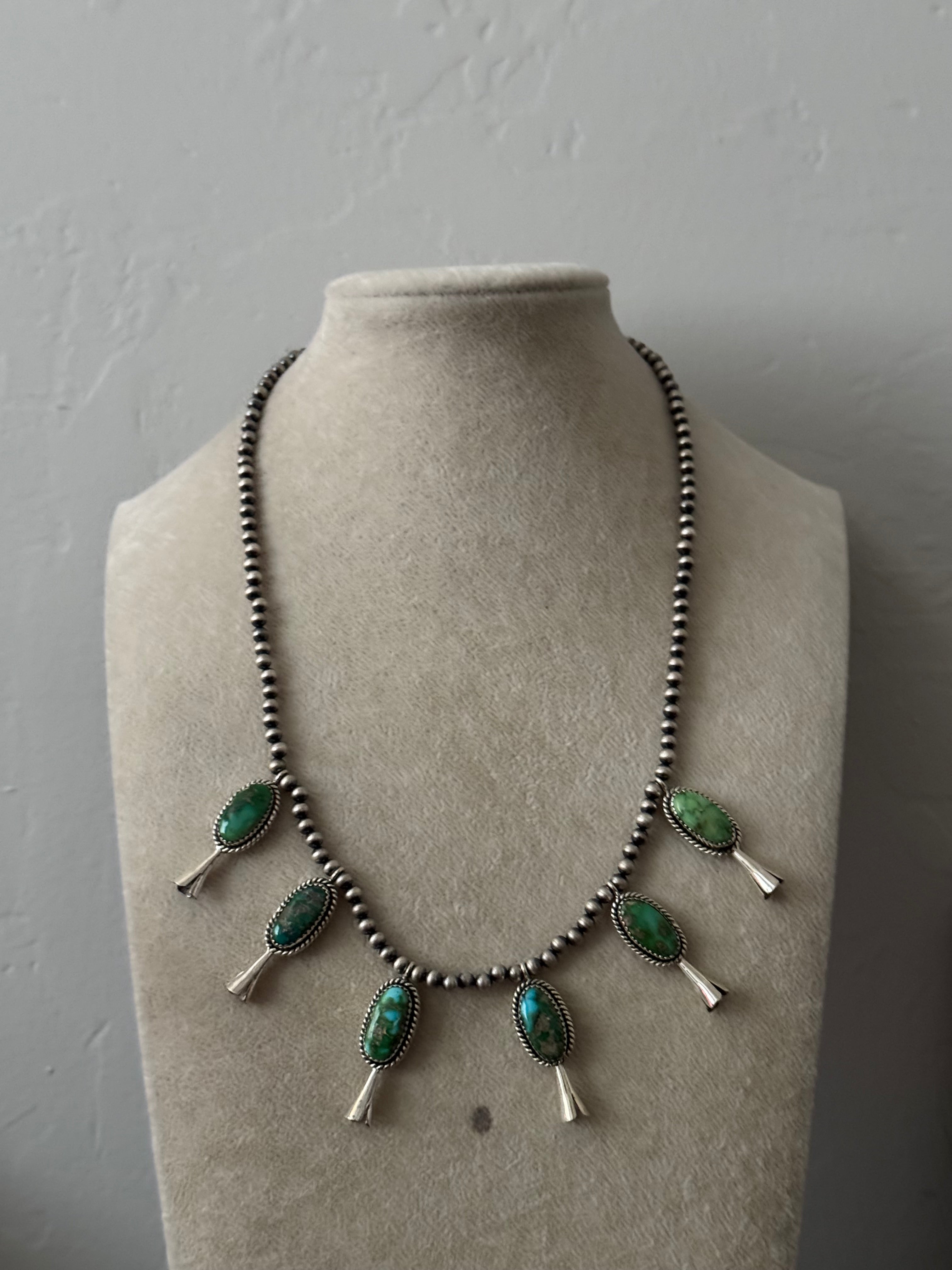 Southwest Handmade Sonoran Mountain Turquoise & Sterling Silver Blossom Necklace