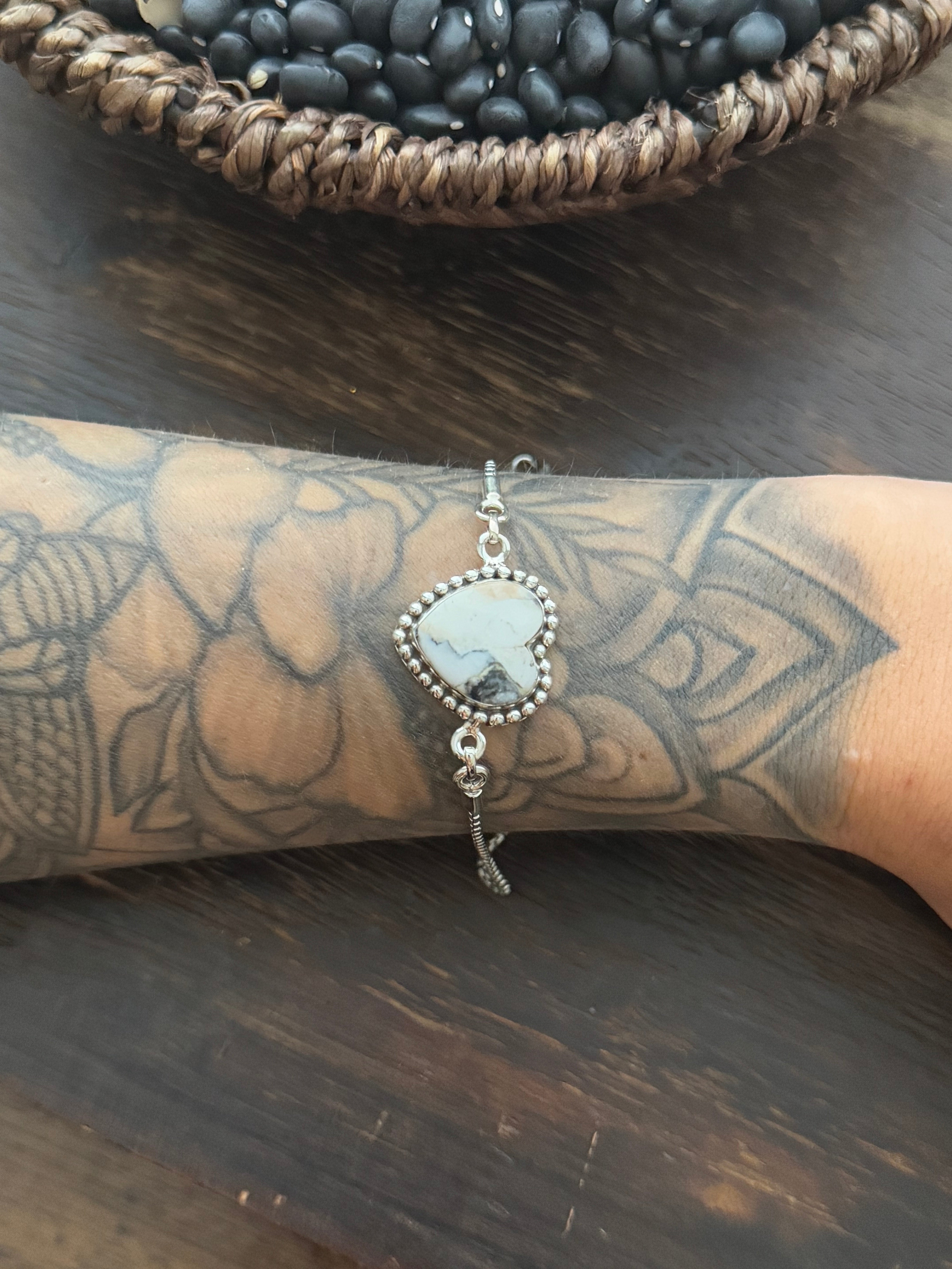 TTD White Buffalo & Sterling Silver Heart Bracelet