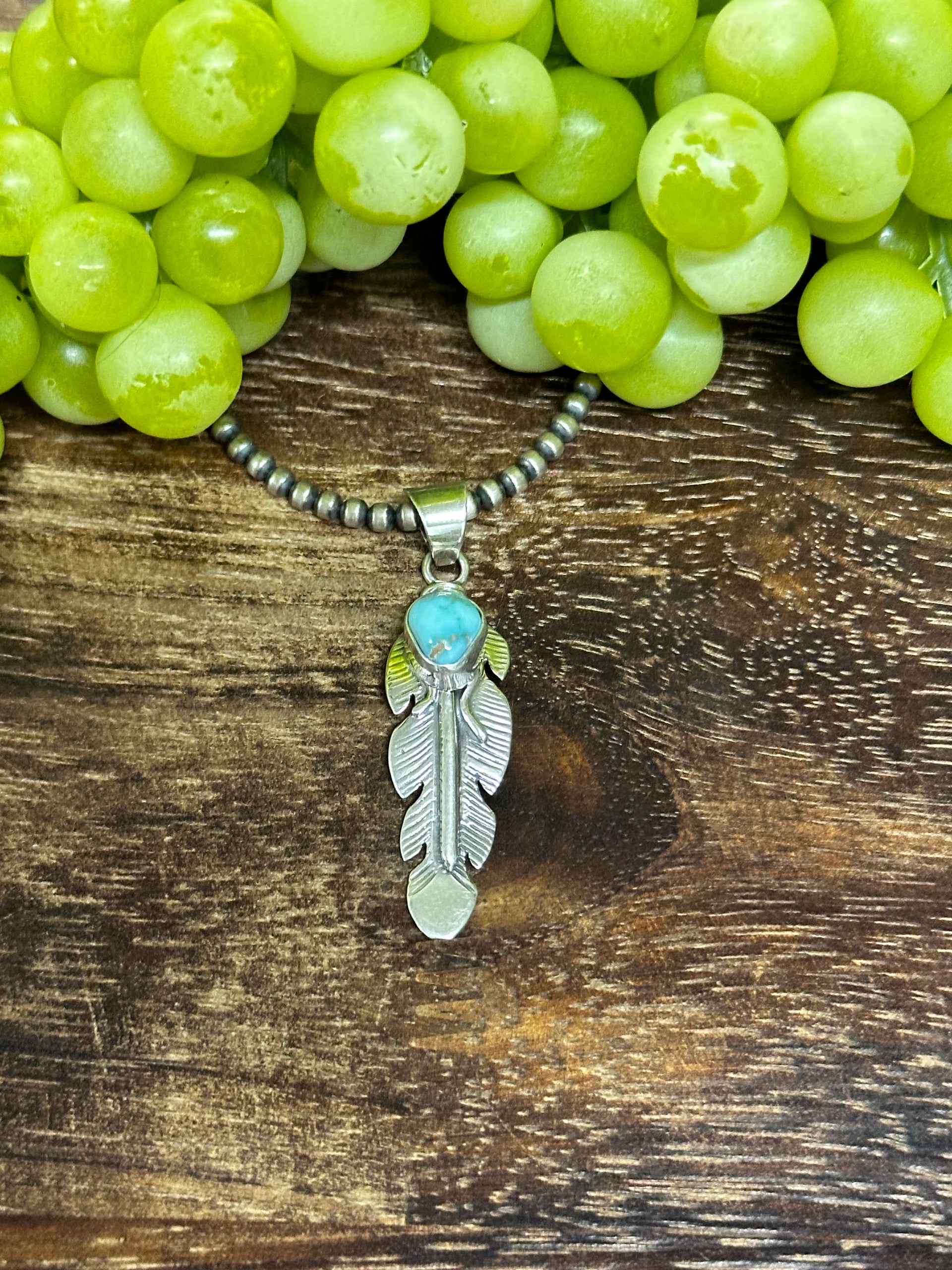 Jereme Delgarito Dry Creek Turquoise & Sterling Silver Feather Pendant