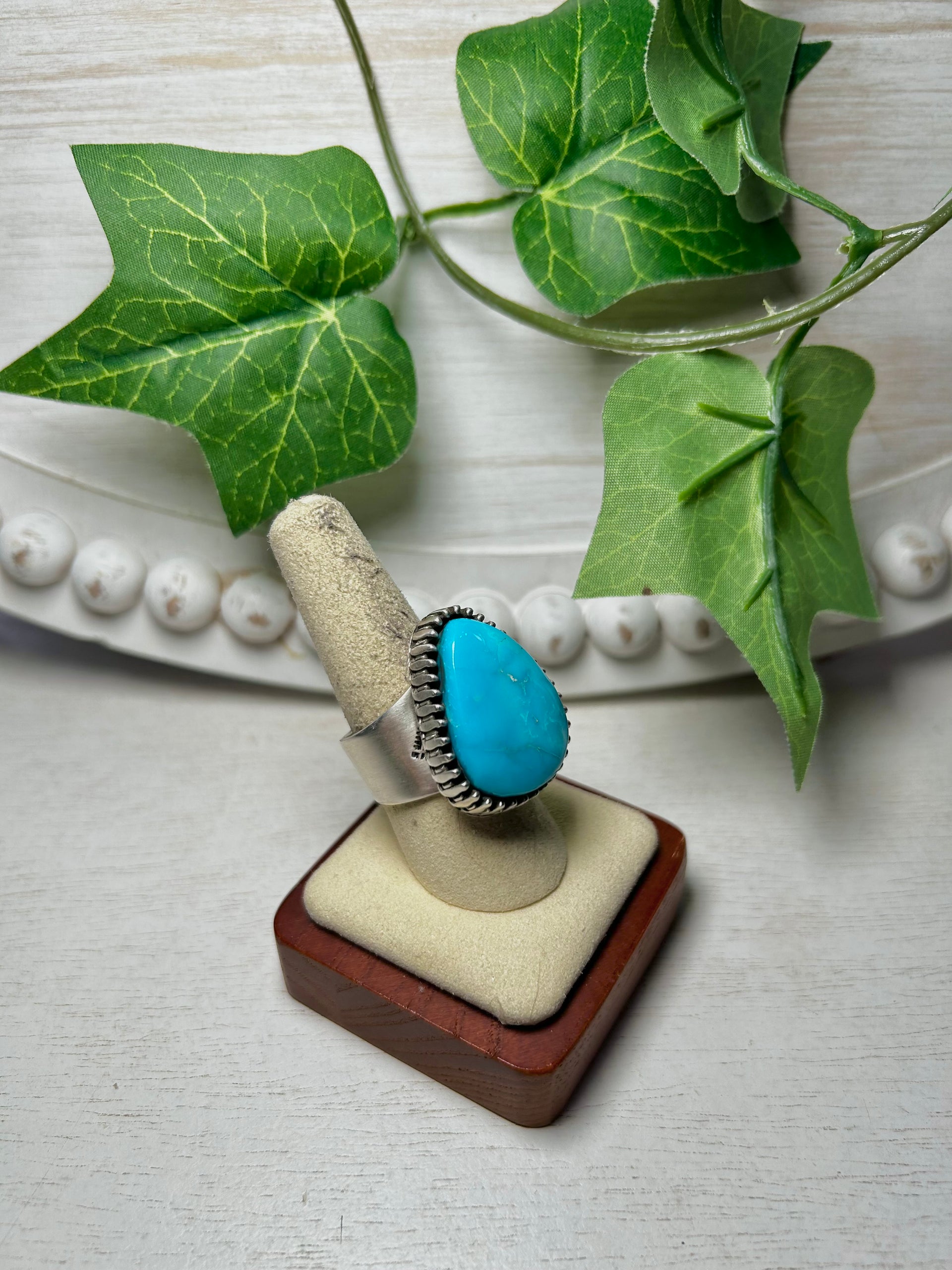 Larry Kaye Natural Turquoise Mountain & Sterling Silver Adjustable Ring
