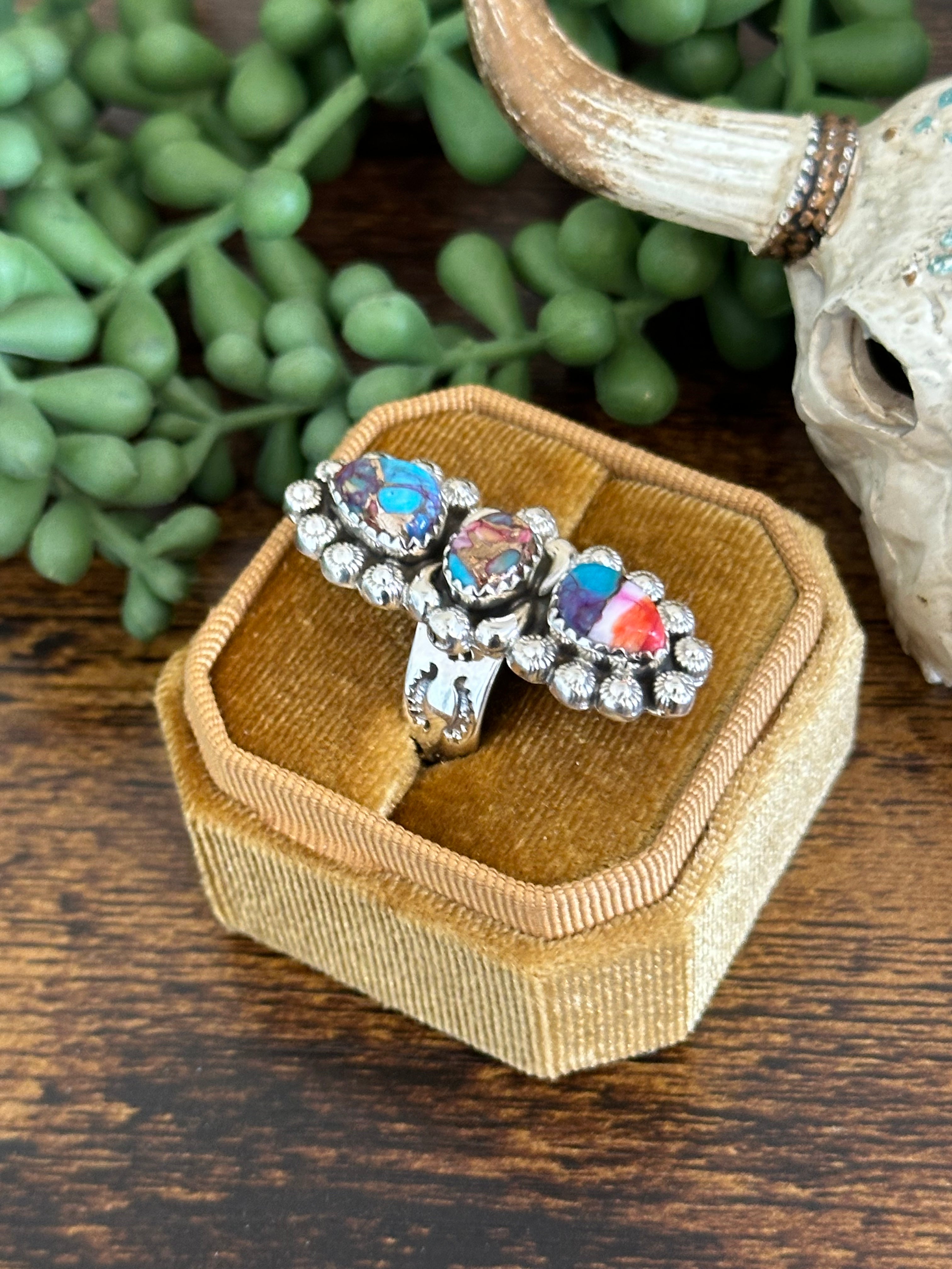 Southwest Handmade Mohave Turquoise & Sterling Silver Adjustable Ring