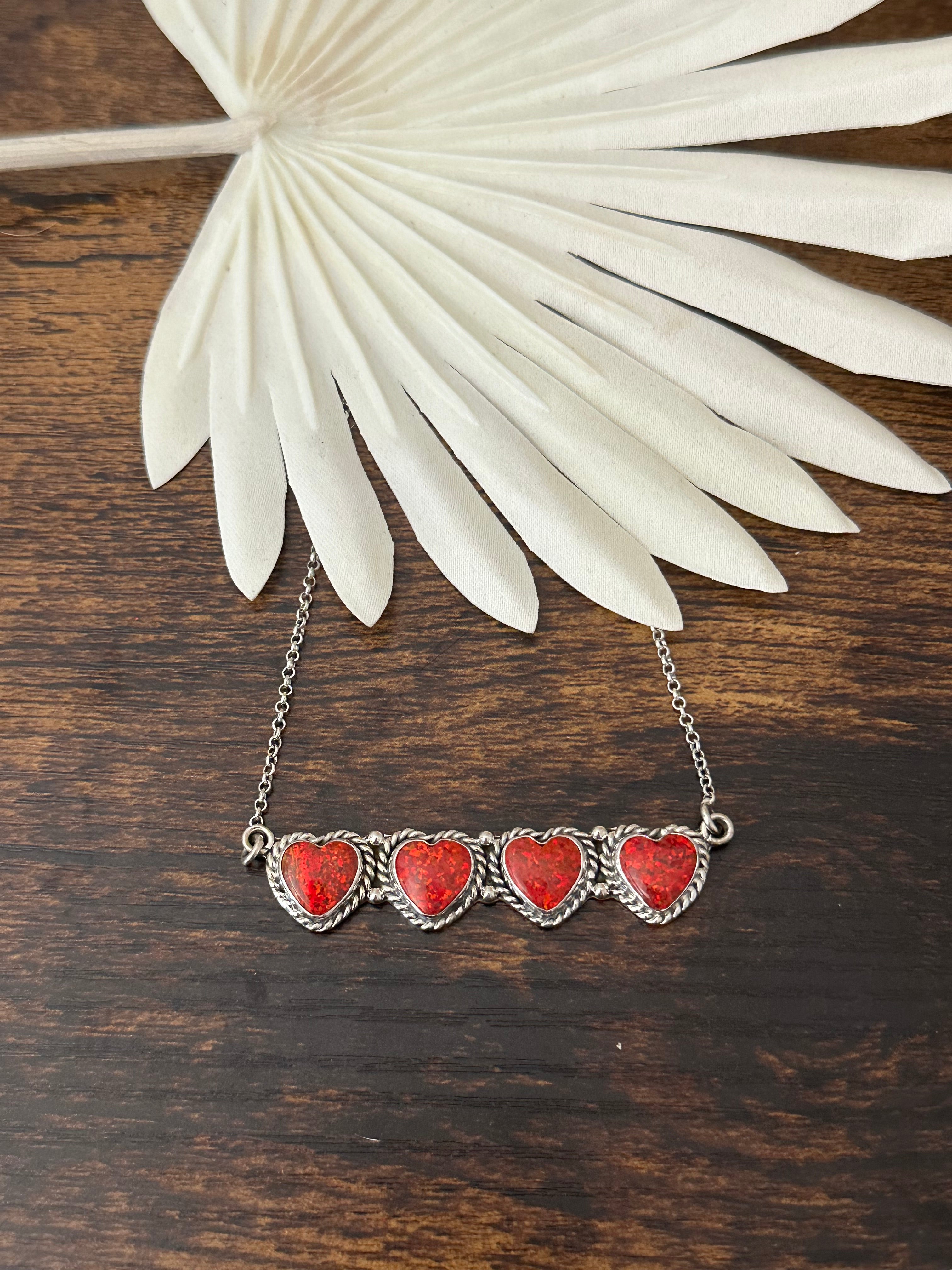 Southwest Handmade Red Opal & Sterling Silver Heart Necklace