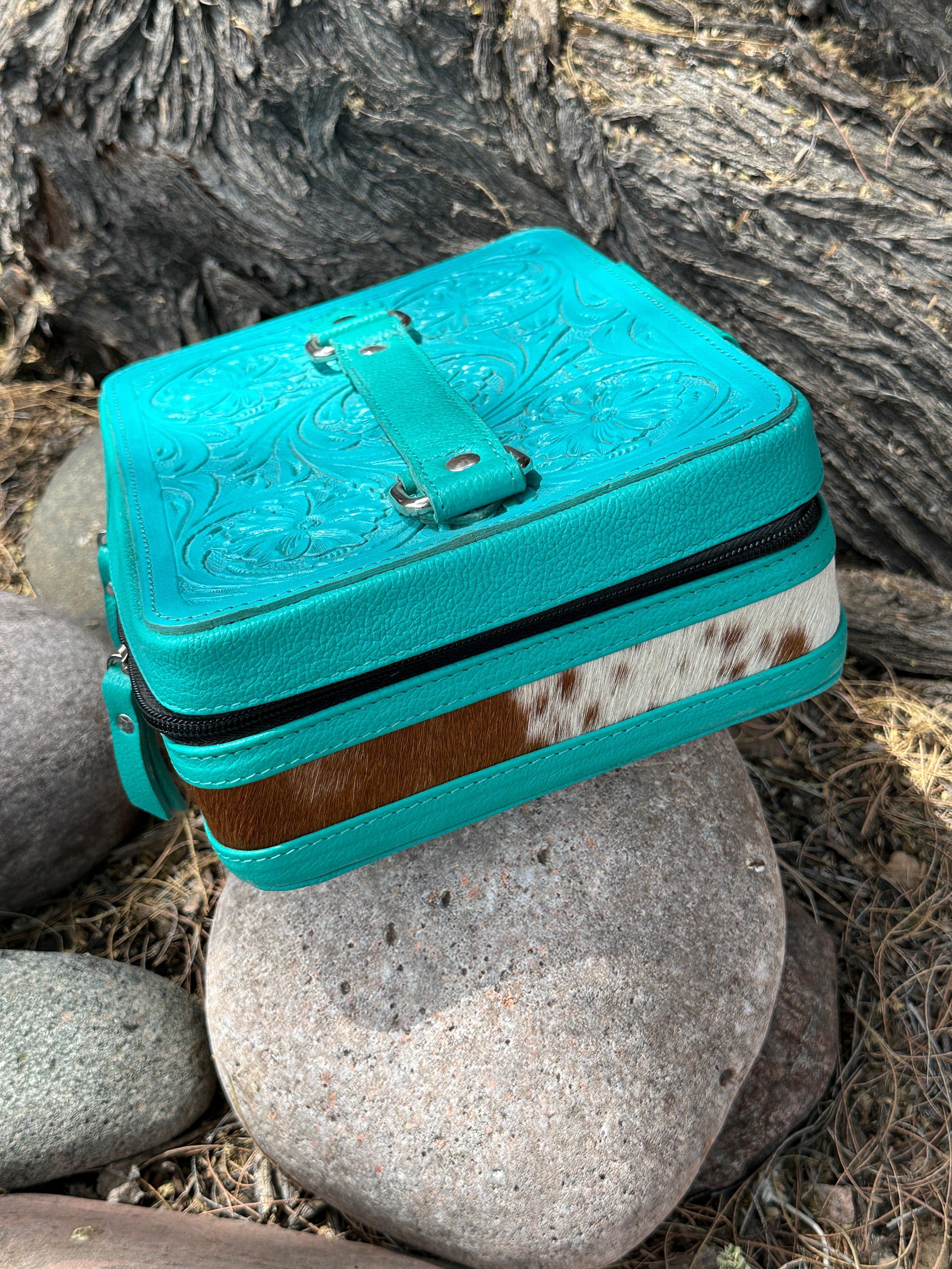 Genuine Tooled Leather & Cowhide Jewelry Box