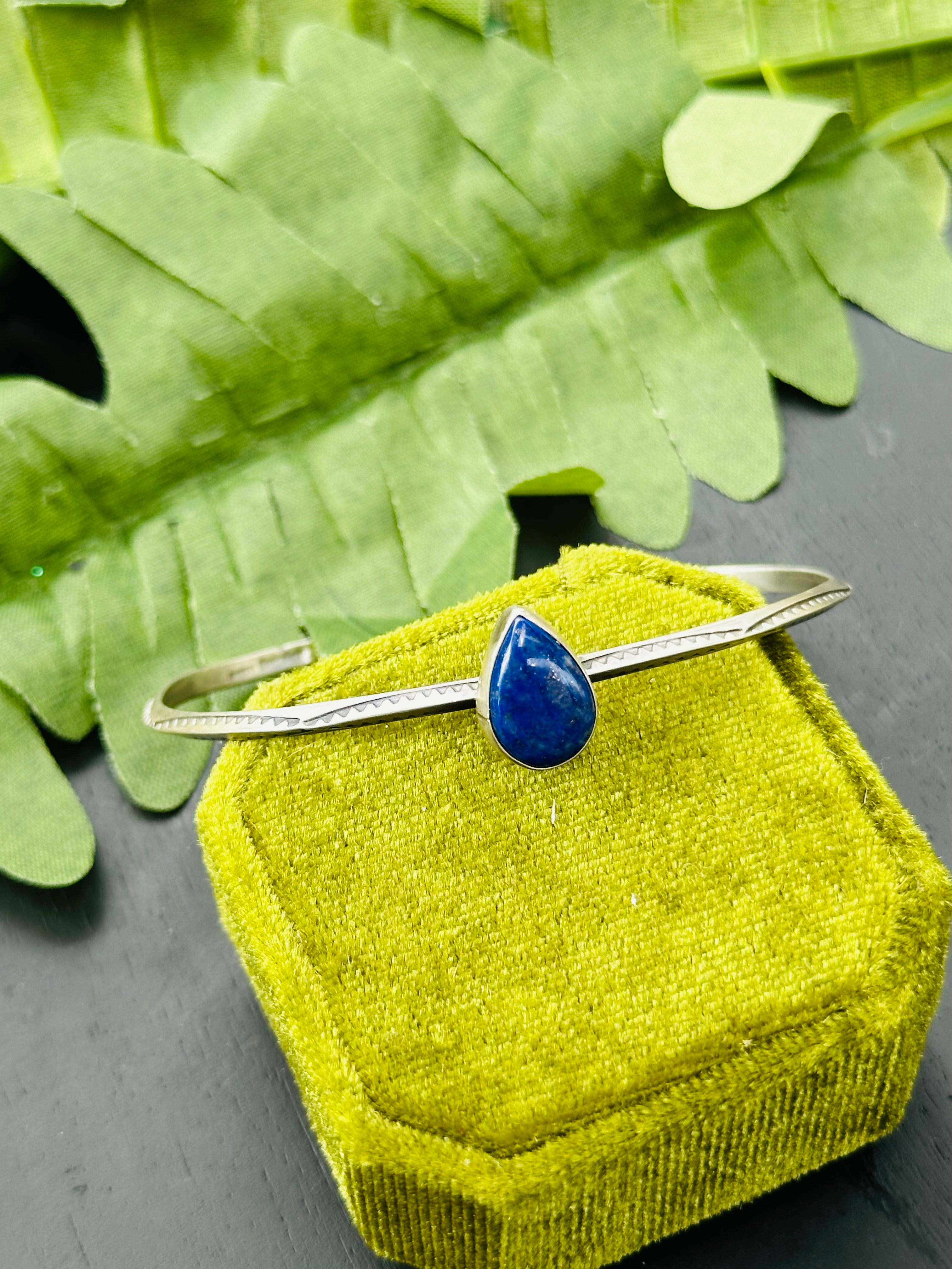 Navajo Made Lapis & Sterling Silver Cuff Bracelet