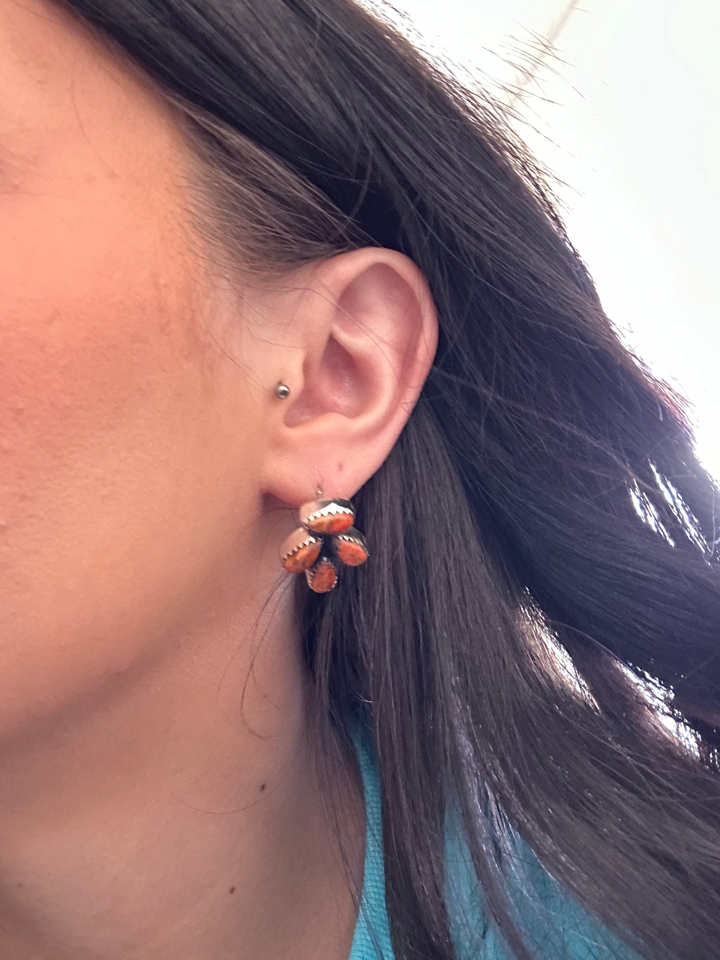 Southwest Handmade Apple Coral & Sterling Silver Post Earrings