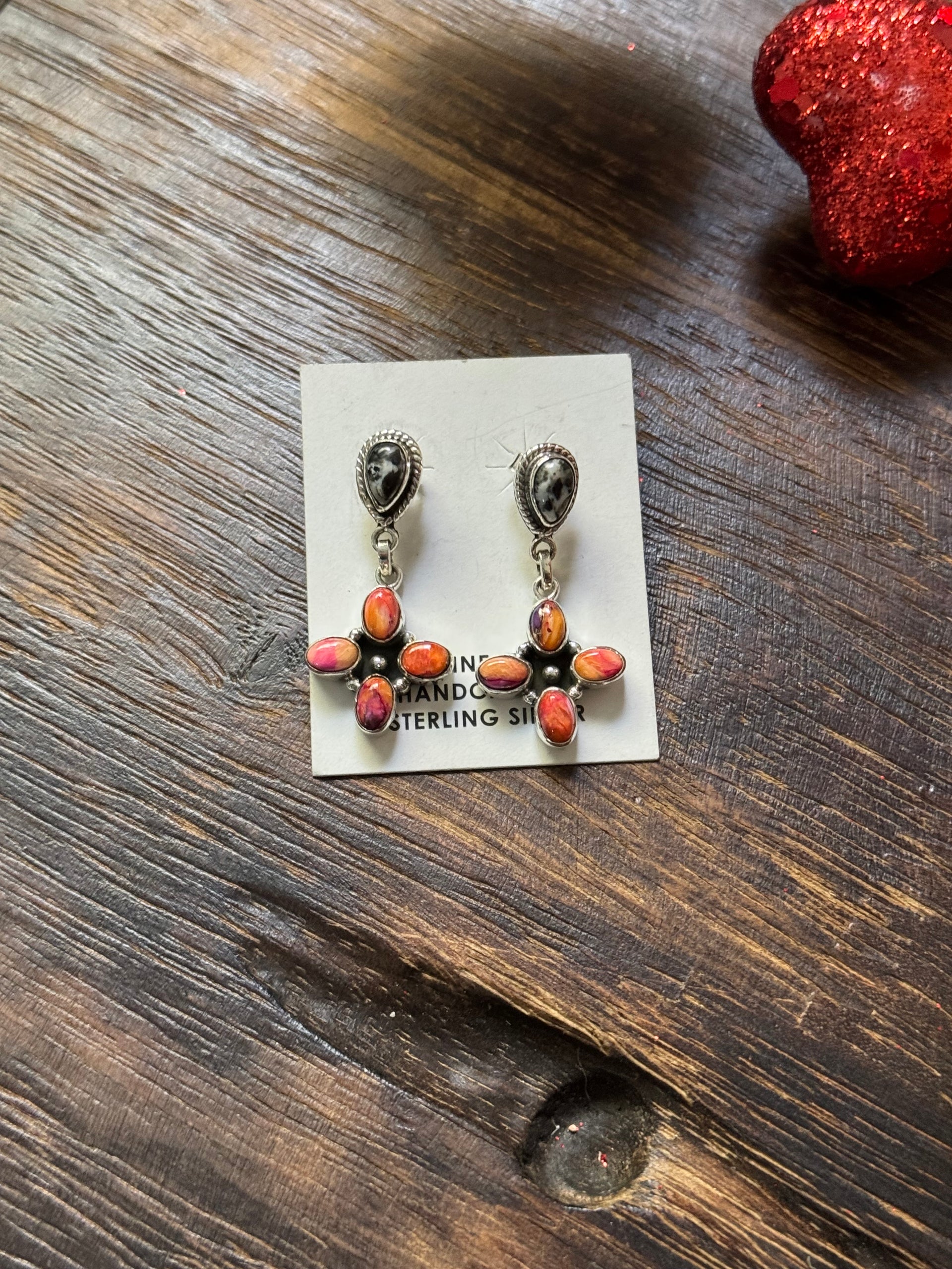 Southwest Handmade Multi Stone & Sterling Silver Post Dangle Earrings