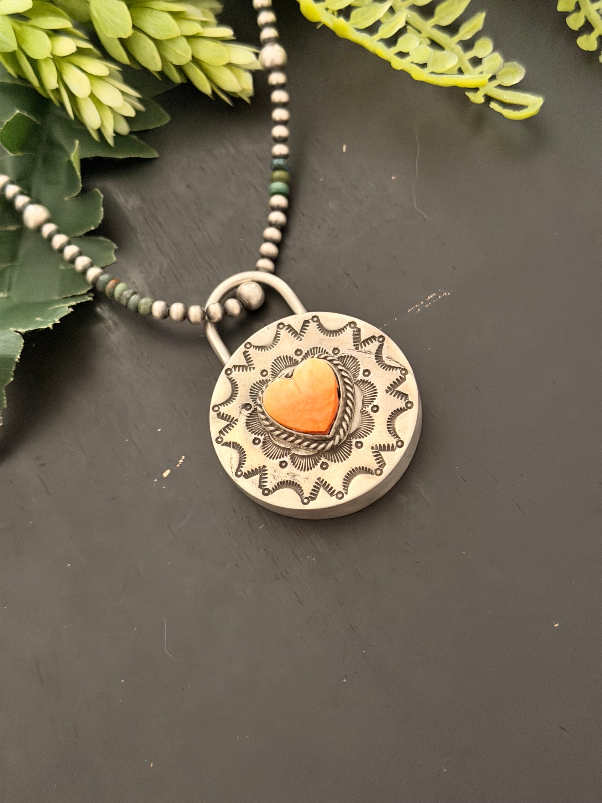 Charles Johnson Orange Spiny Oyster & Sterling Silver Locket Pendant
