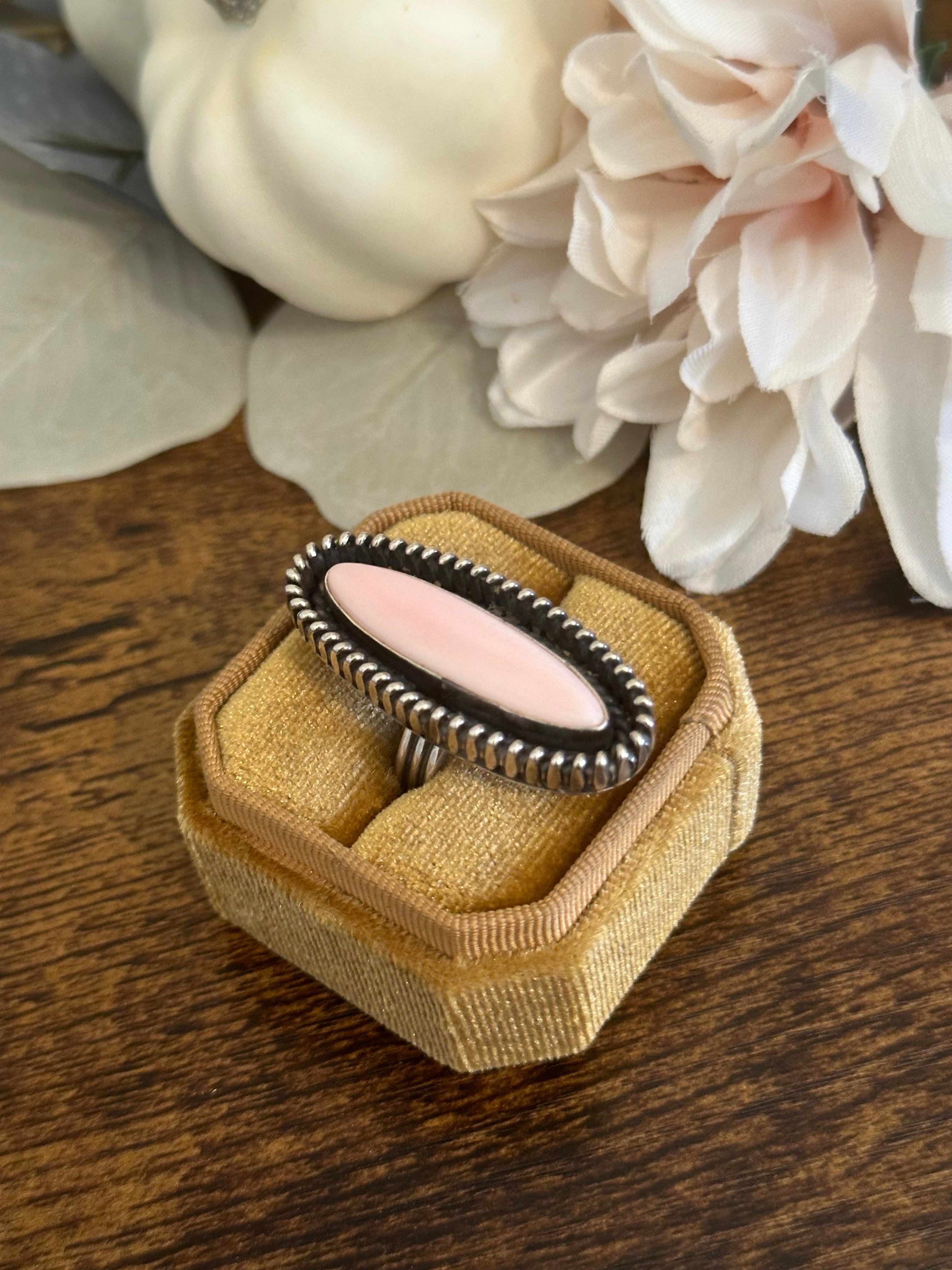 Navajo Made Pink Conch & Sterling Silver Ring