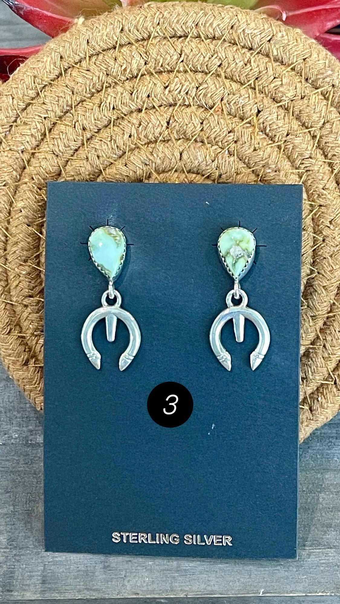 Southwest Handmade Palomino Variscite & Sterling Silver Post Dangle Naja Earrings