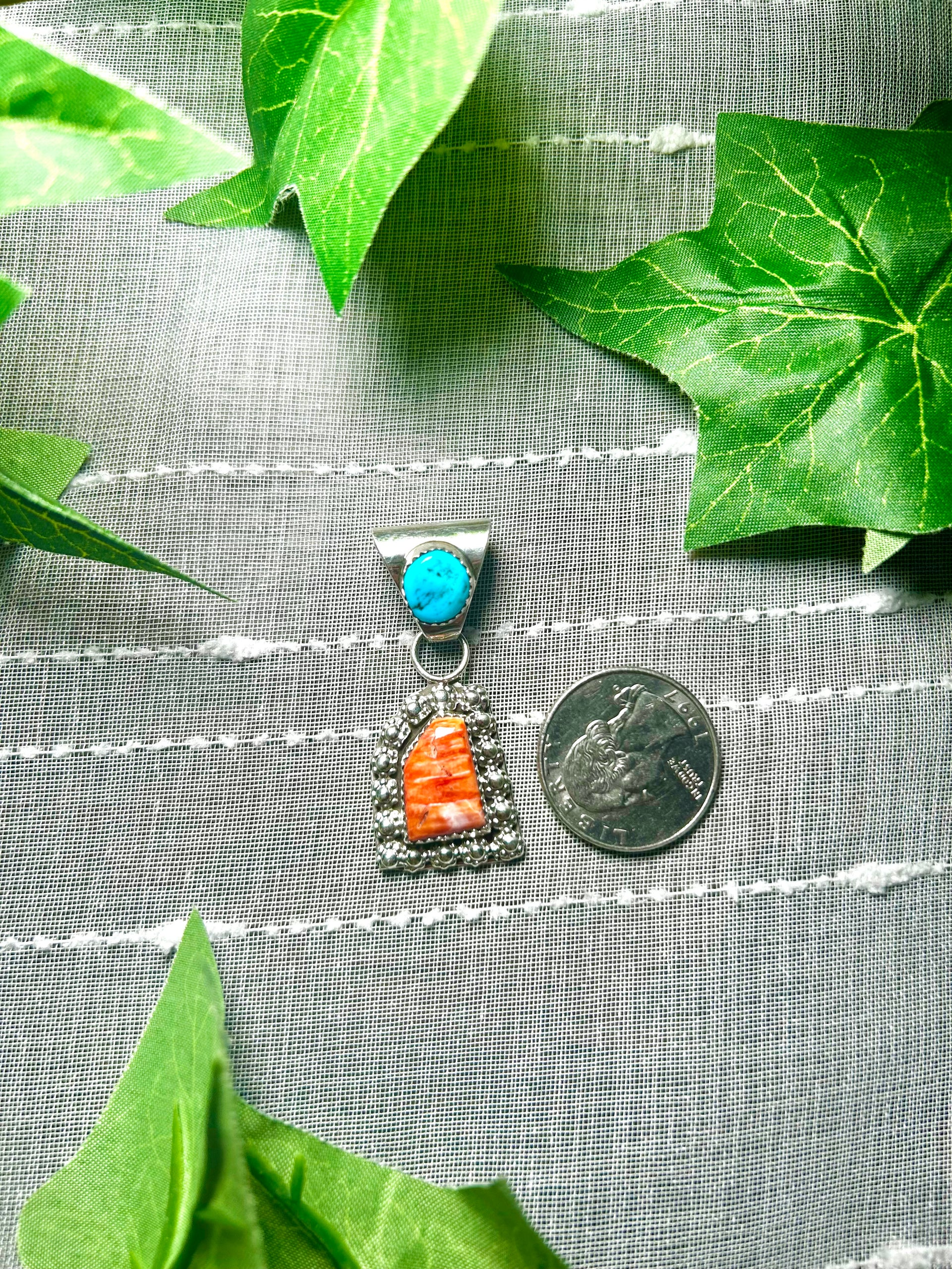 Navajo Made Multi Stone & Sterling Silver Pendant
