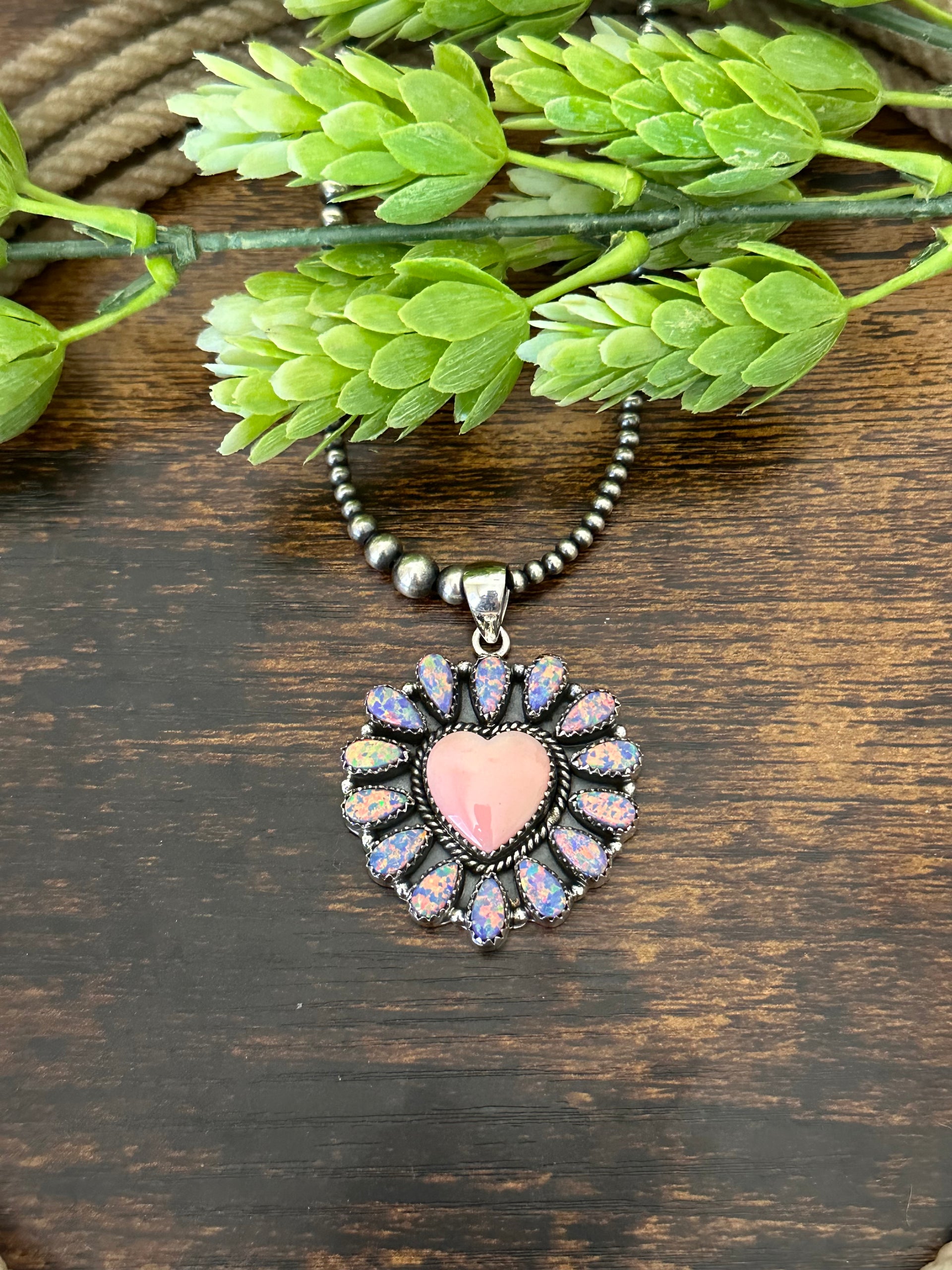 Southwest Handmade Multi Stone & Sterling Silver Cluster Heart Pendant