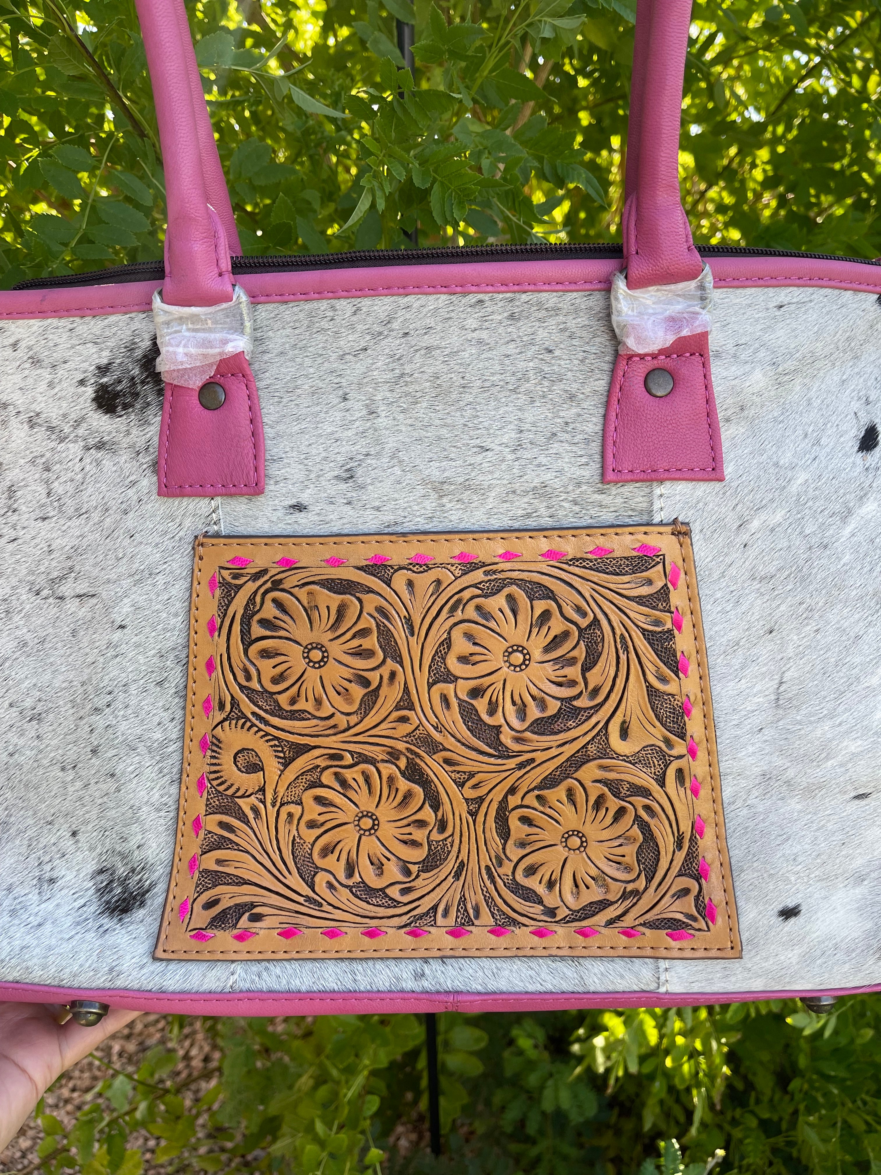 Genuine Tooled Leather & Cowhide Purse