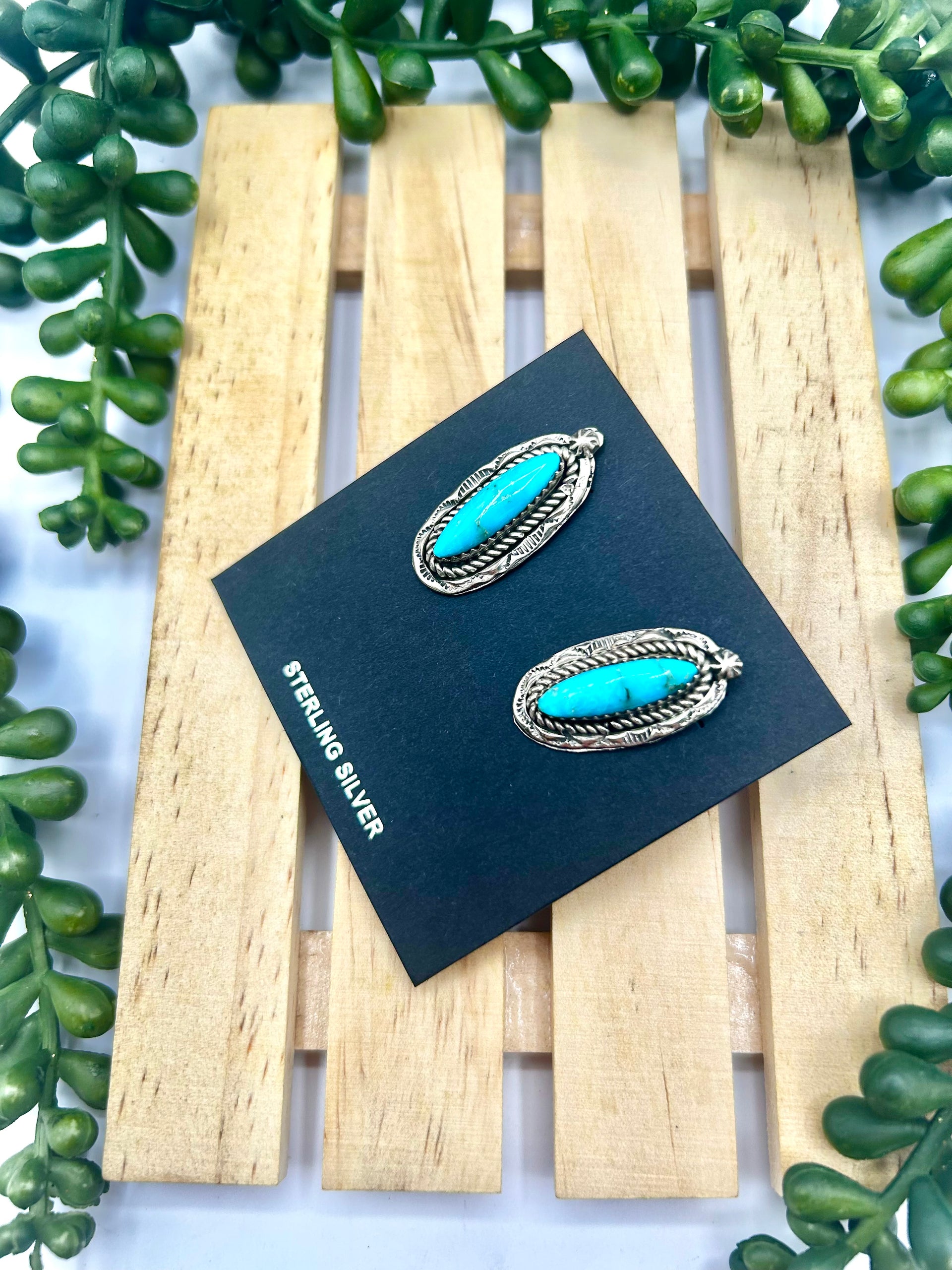 Old Pawn Joe Tso Kingman Turquoise & Sterling Silver Post Earrings