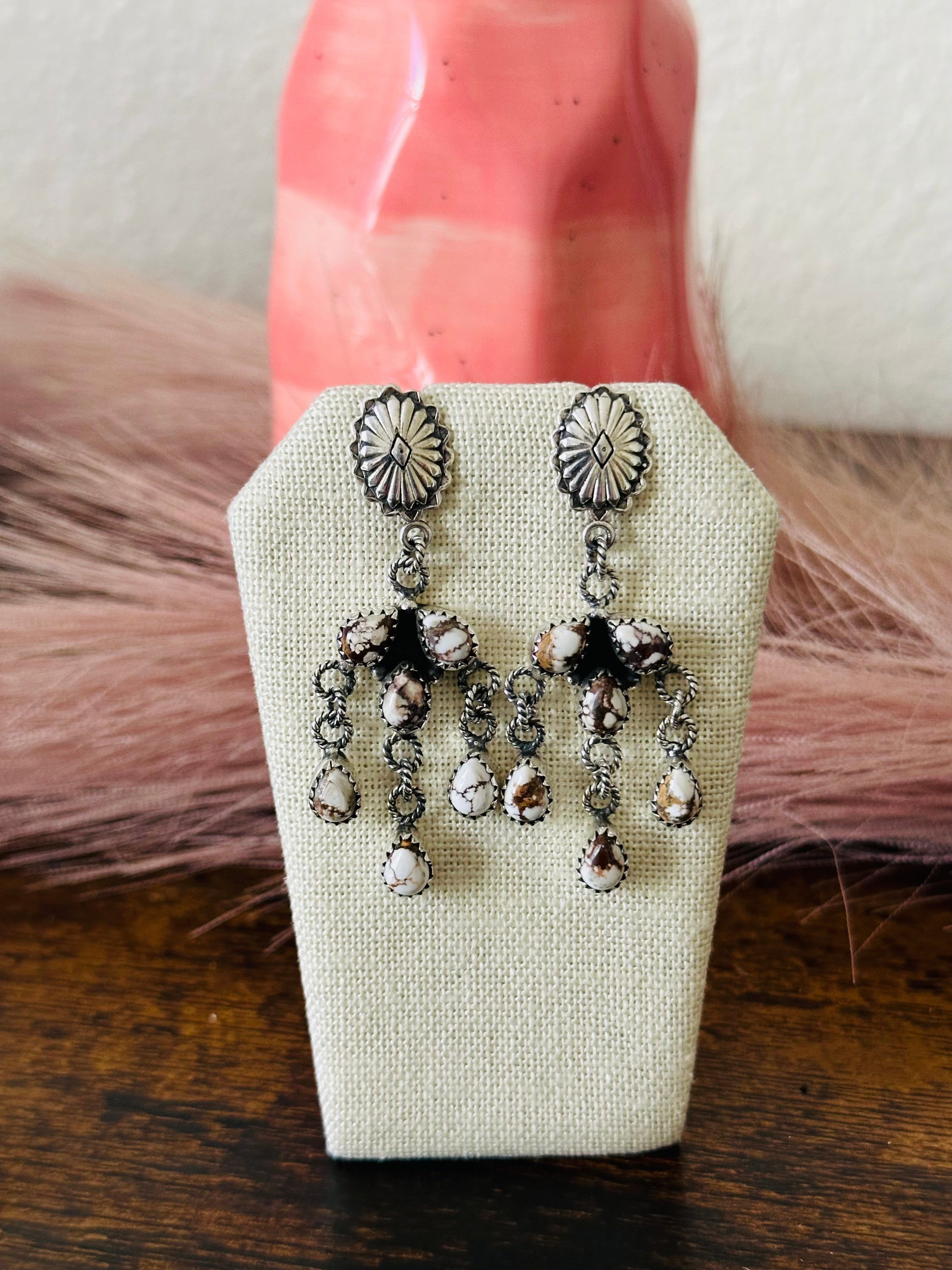 Southwest Handmade Wild Horse & Sterling Silver Post Dangle Earrings