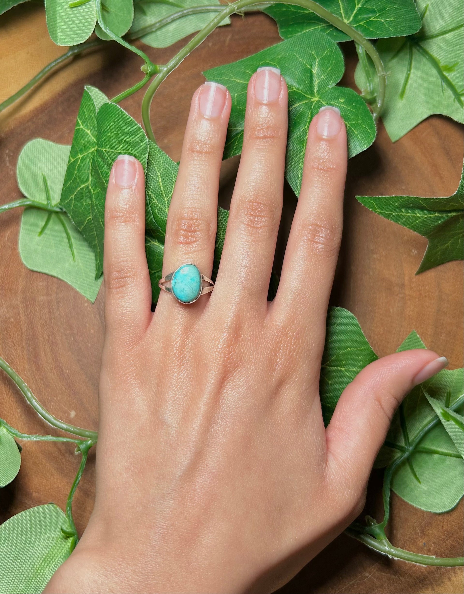 Navajo Made Kingman Turquoise & Sterling Sliver Cluster Ring Size 5.5