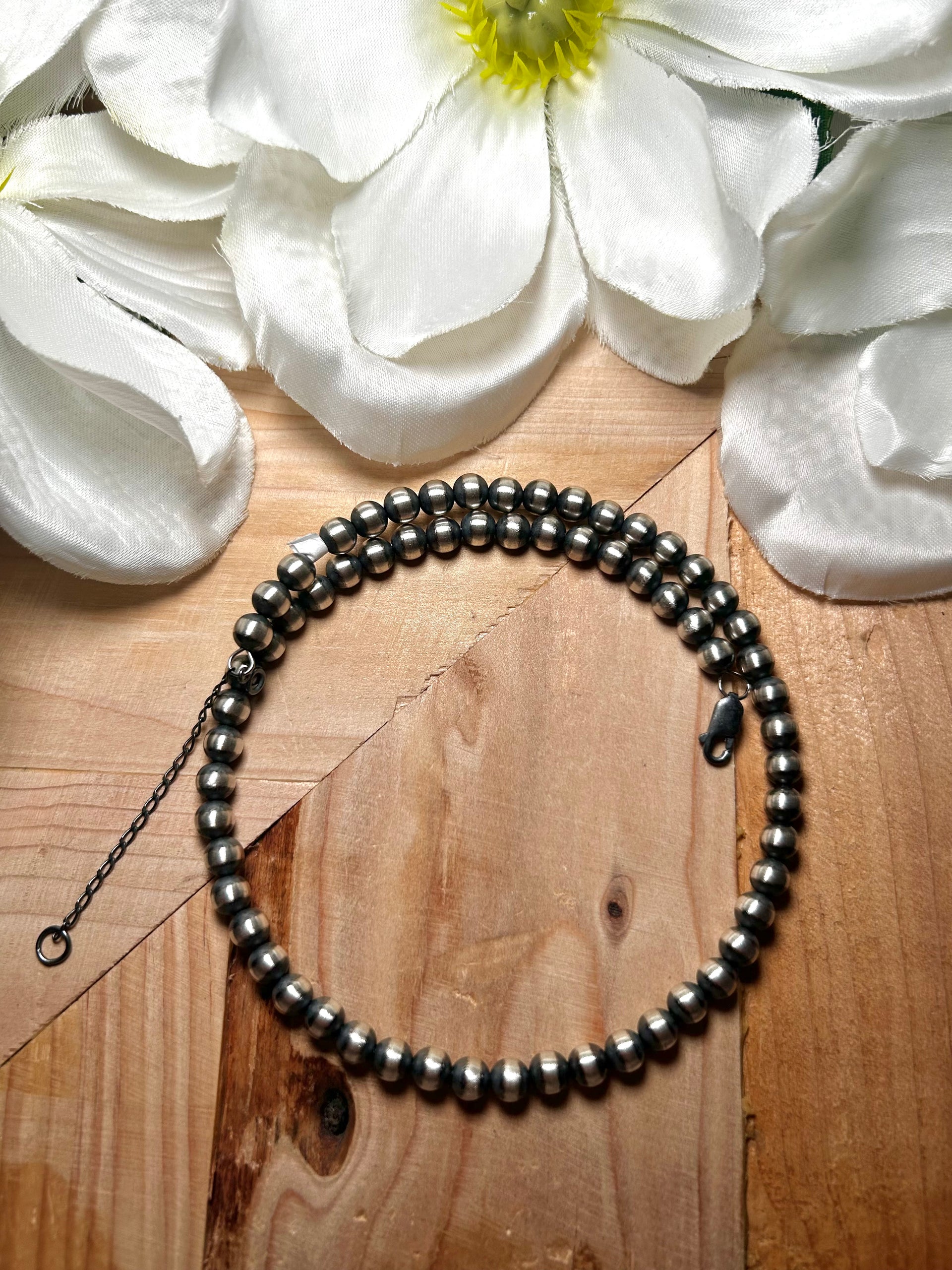 Navajo Made Strung 6 MM Sterling Silver Chocker Necklace