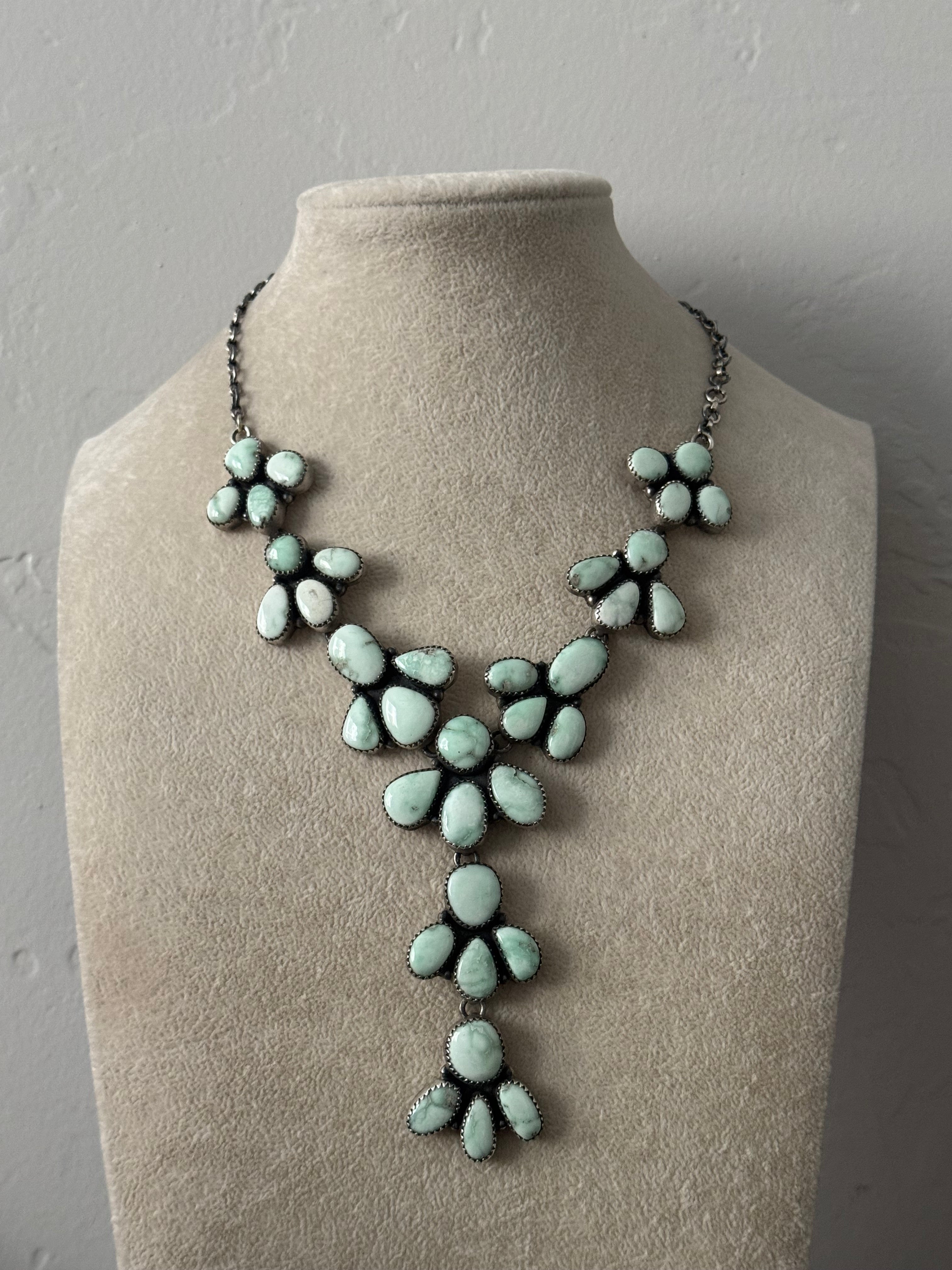 Southwest Handmade Paloma Variscite & Sterling Silver Cluster Necklace