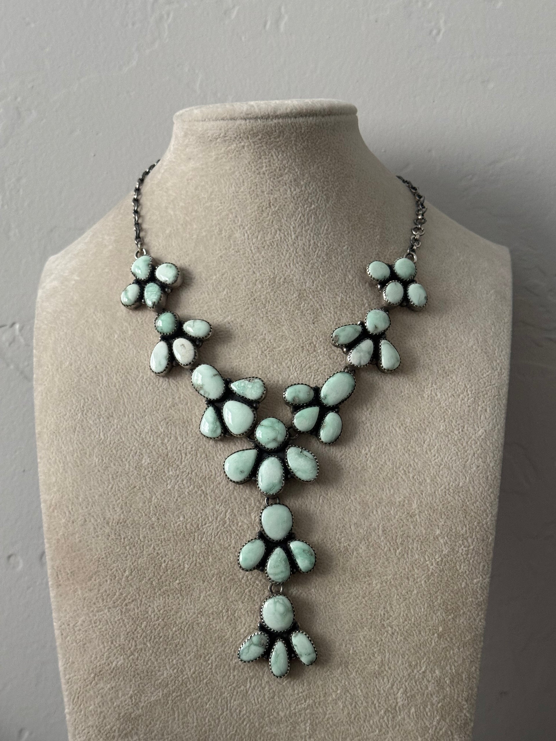 Southwest Handmade Paloma Variscite & Sterling Silver Cluster Necklace