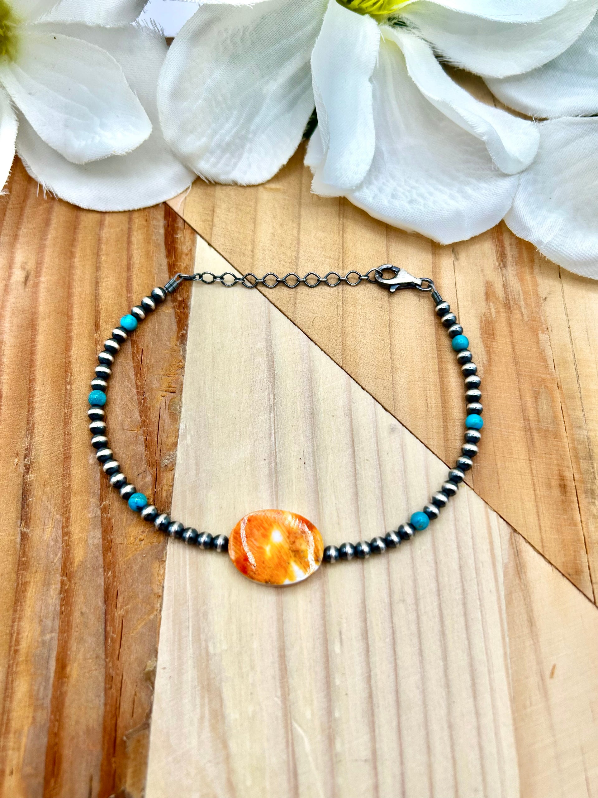 Navajo Made Multi Stone & Sterling Silver Strung Anklet