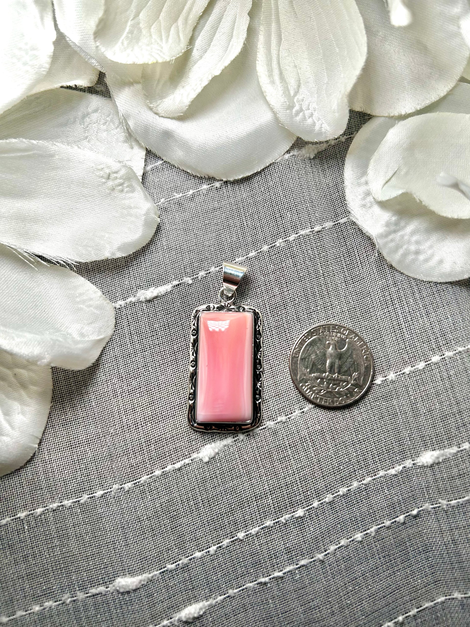 Navajo Made Pink Conch  & Sterling Silver Pendant