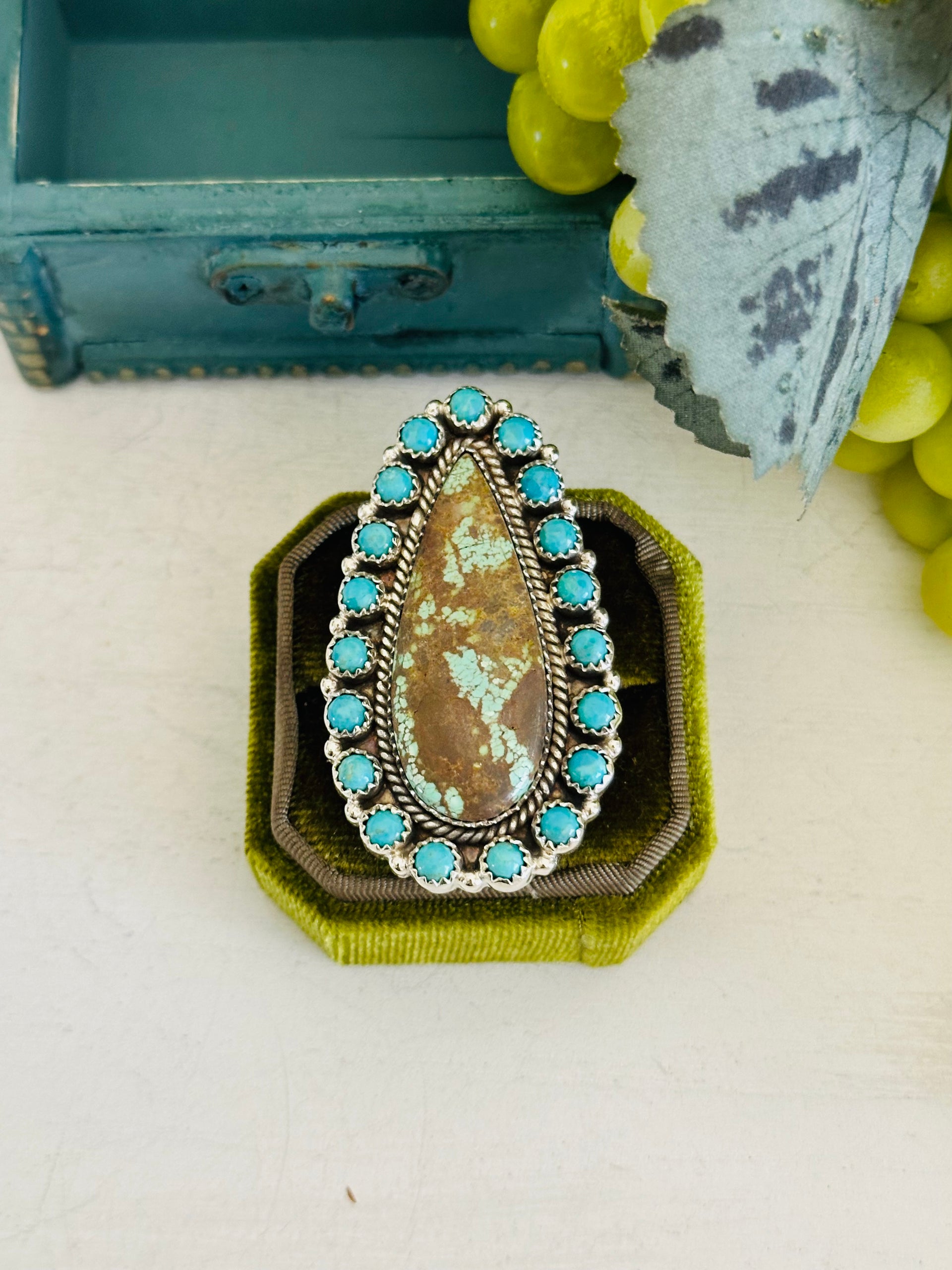 Southwest Handmade Multi Stone & Sterling Silver Cluster Adjustable Ring