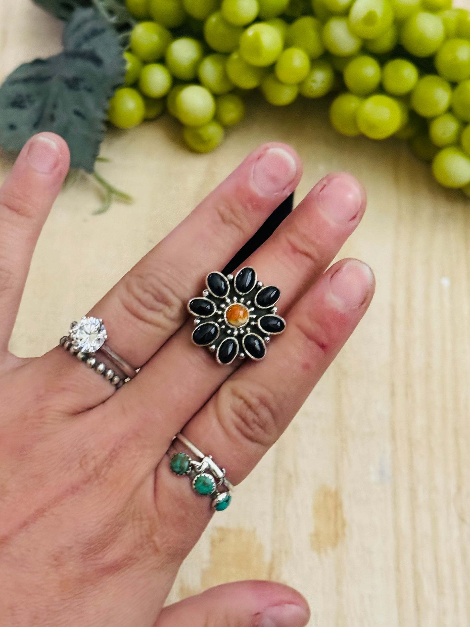 Southwest Handmade Multi Stone & Sterling Silver Adjustable Cluster Ring