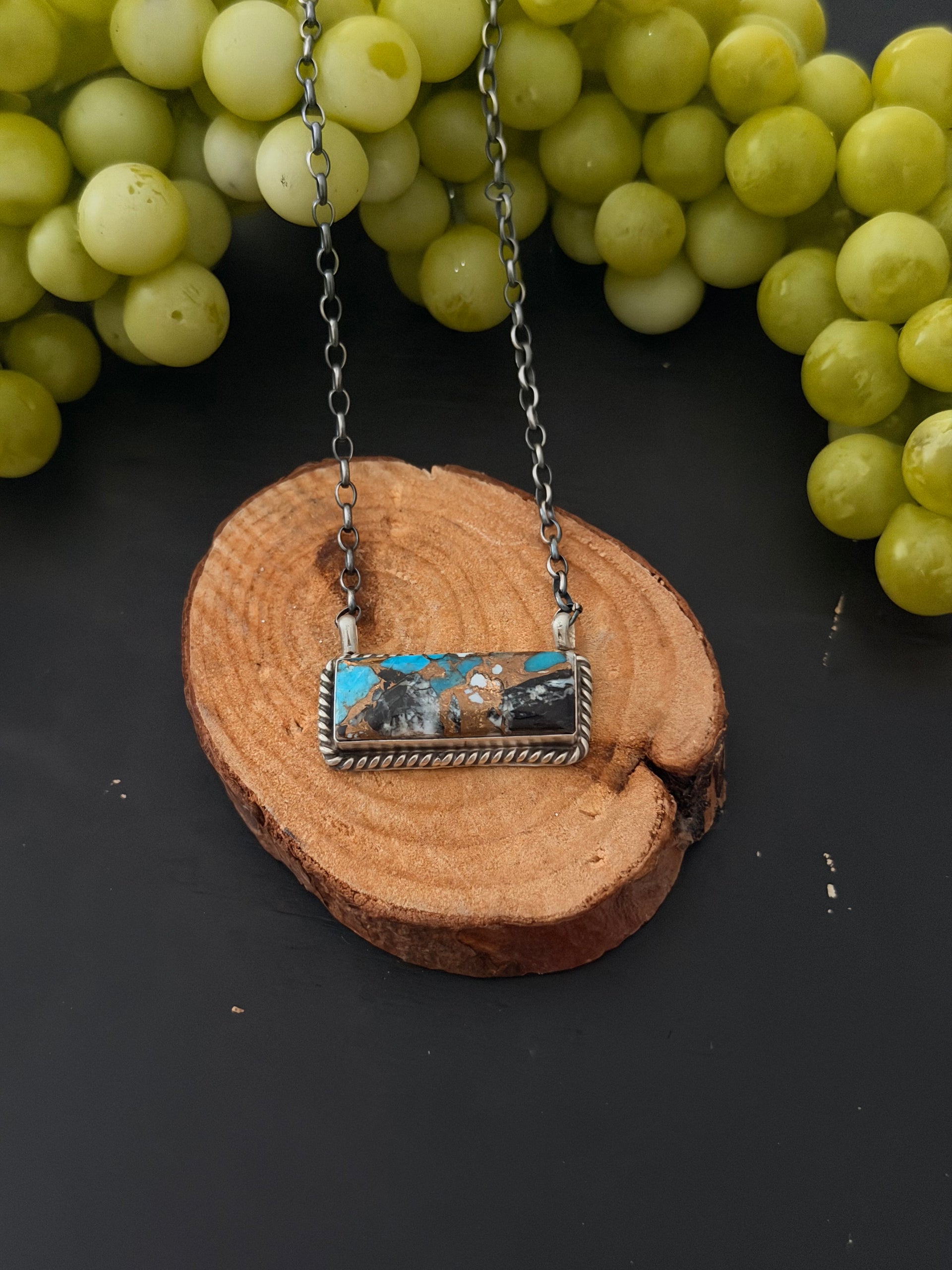 Johnny Dixon Mohave Turquoise & Sterling Silver Bar Necklace