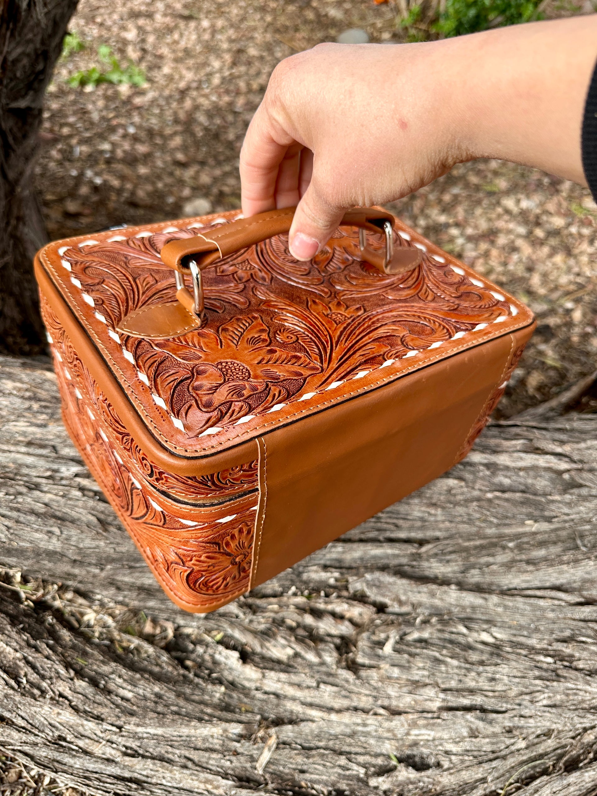 Double Layered Genuine Tooled Leather Jewelry Box