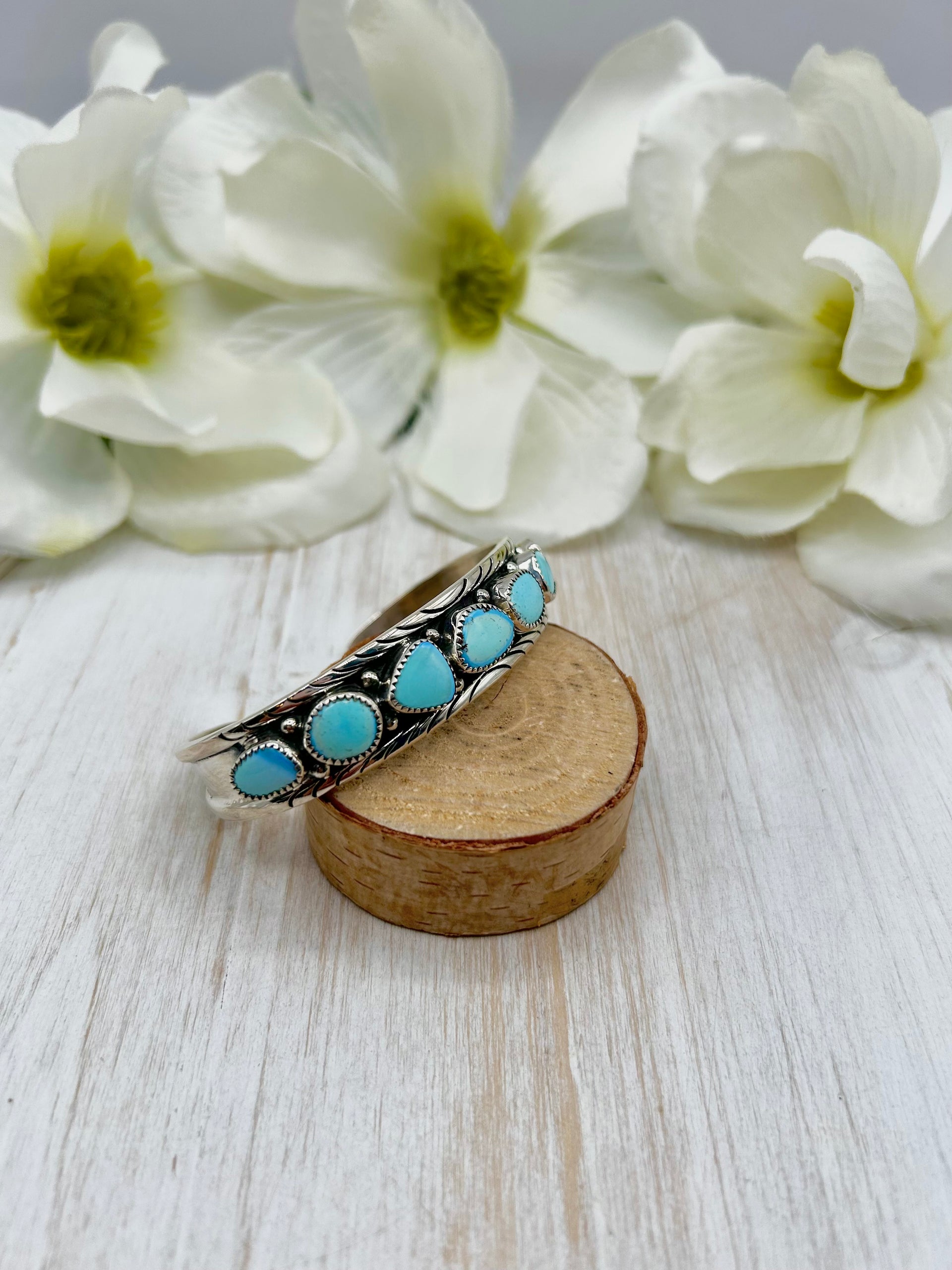 Navajo Made Golden Hill Turquoise & Sterling Silver Cuff Bracelet