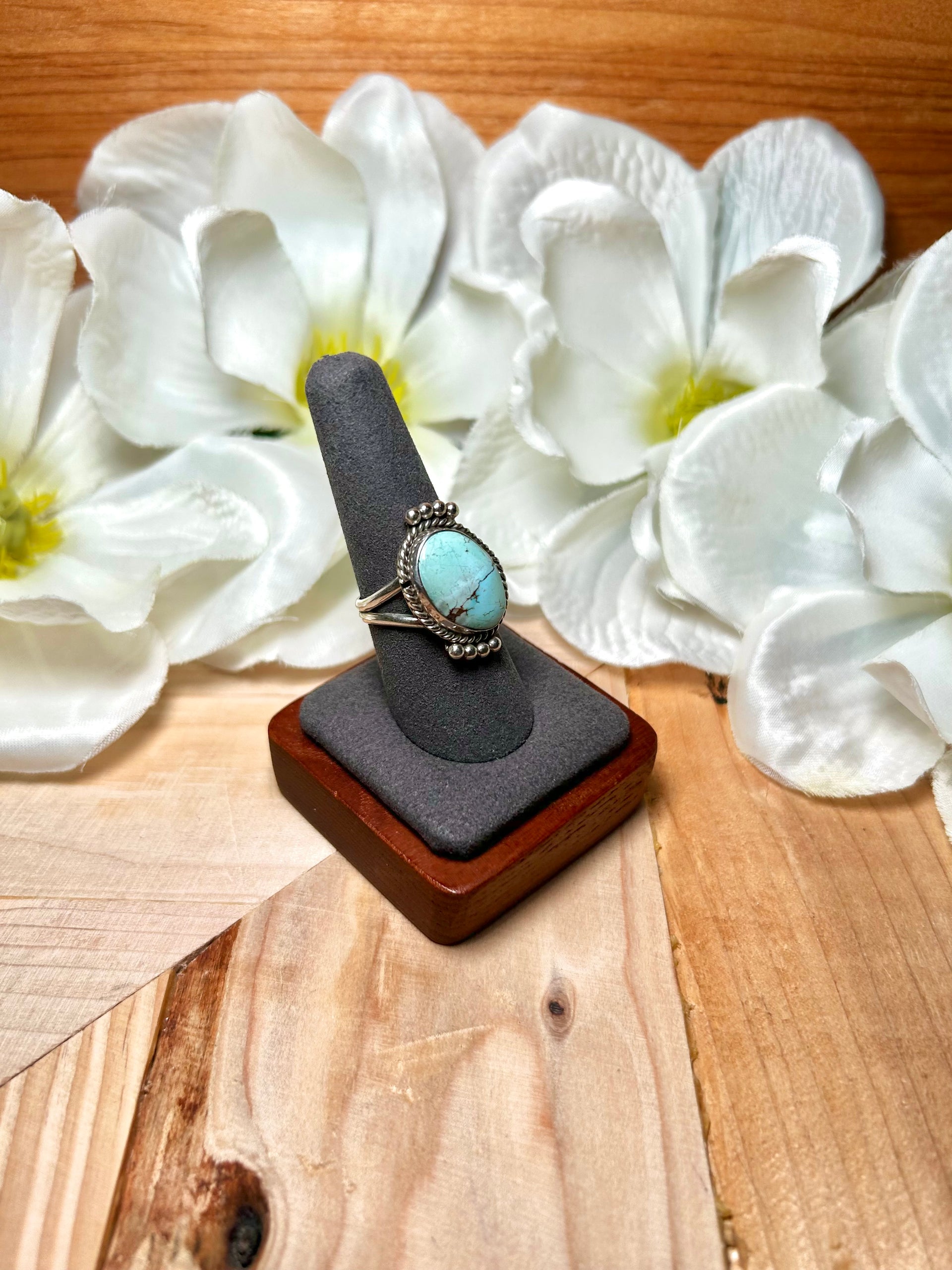 Navajo Made Golden Hill Turquoise & Sterling Silver Ring Size 9.25