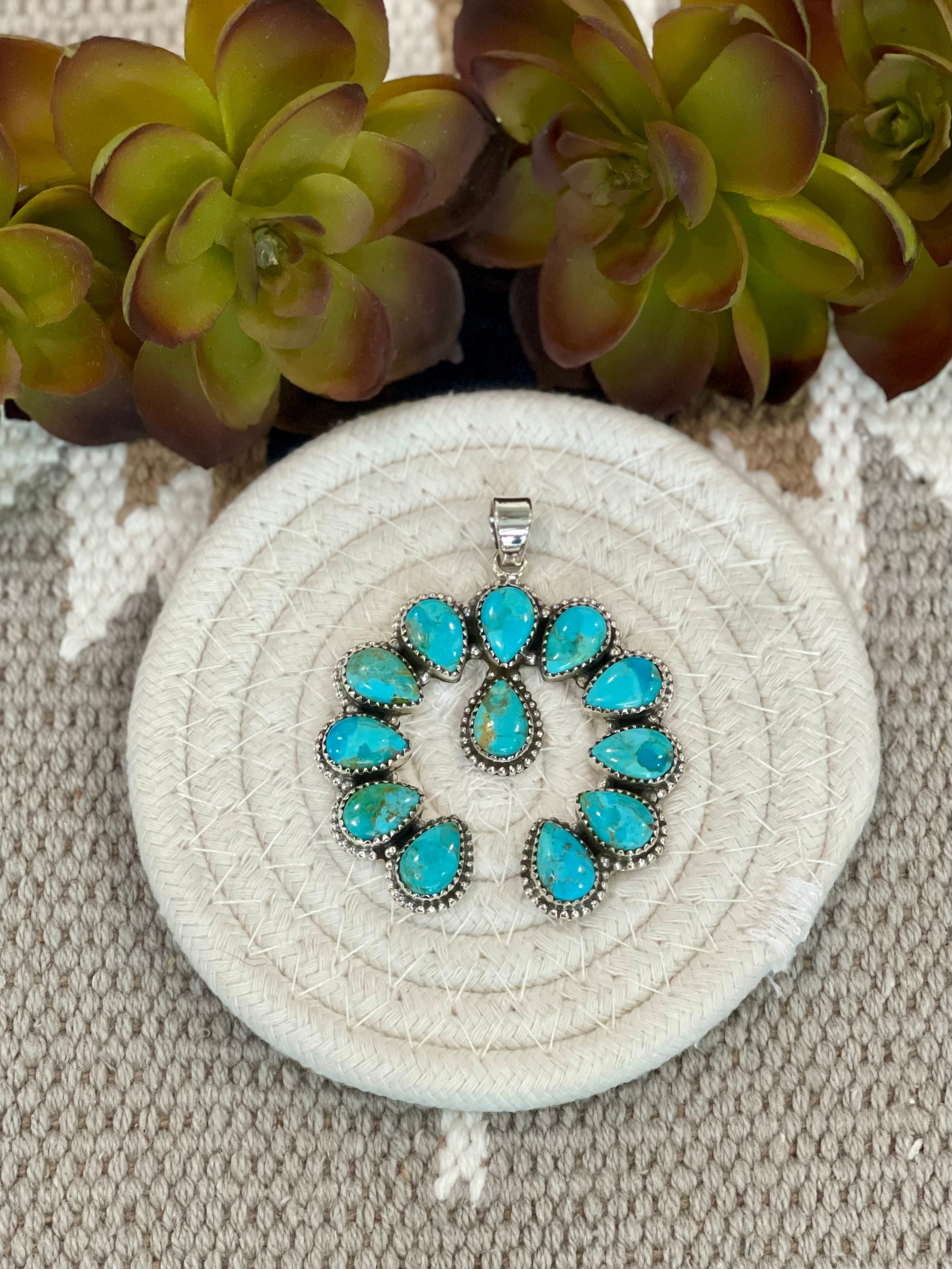 Southwest Handmade Kingman Turquoise & Sterling Silver Naja Pendant