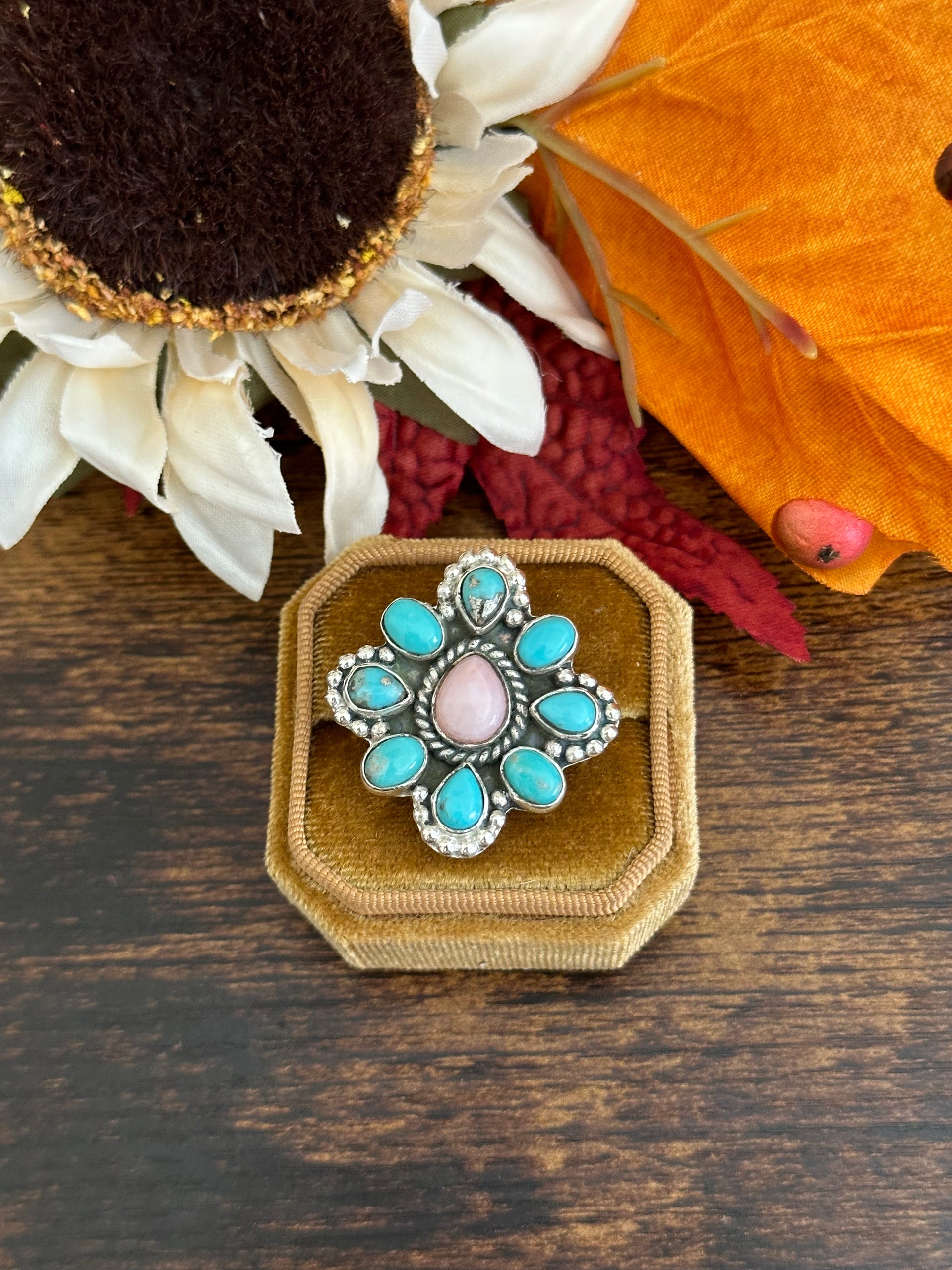 Southwest Handmade Multi Stone & Sterling Silver Adjustable Ring
