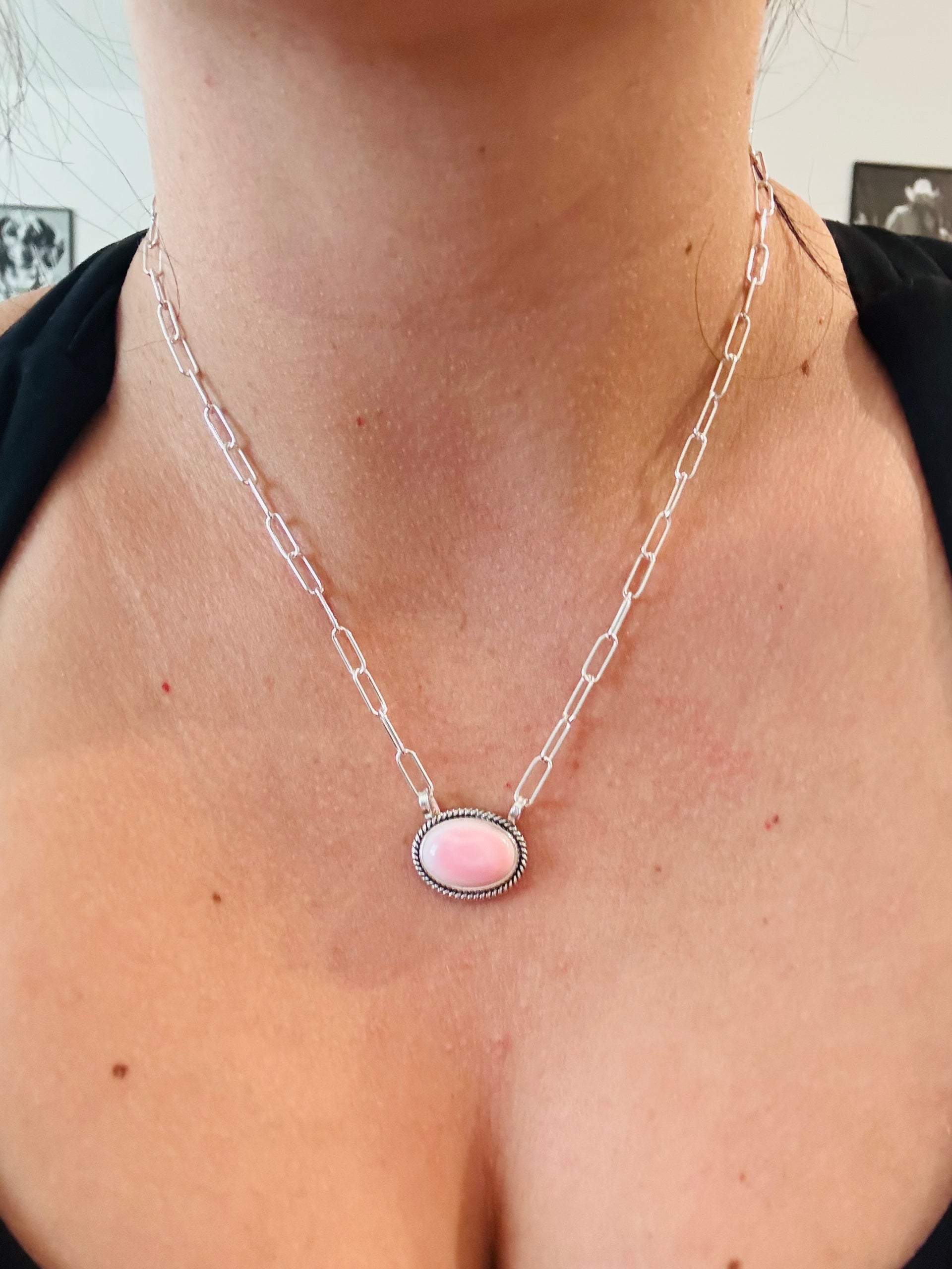 Southwest Made Pink Conch & Sterling Silver Necklace